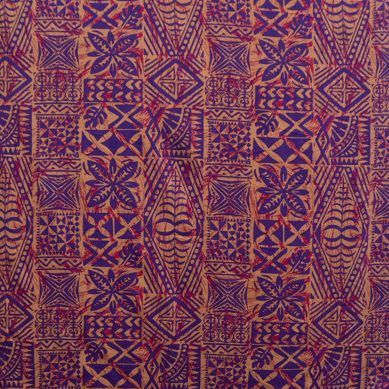 Traditional Tongan Geometric Design Peachskin Fabric | Islands Fabric