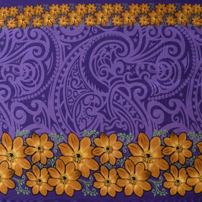 Traditional Polynesian Tattoo Daisy Double Border Polyester Fabric | Islands Fabric