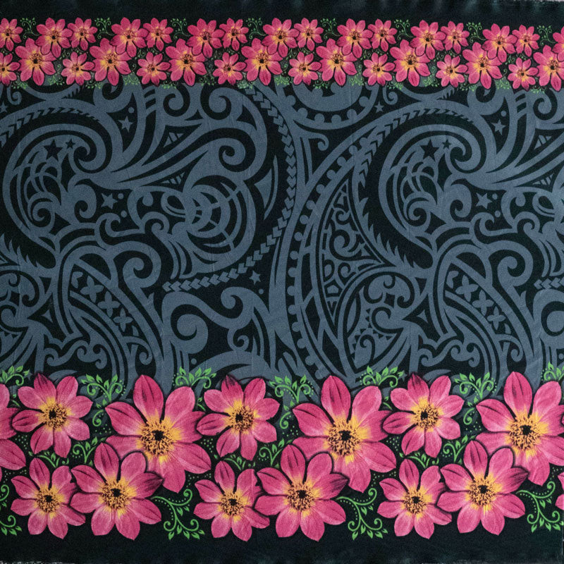Traditional Polynesian Tattoo Daisy Double Border Polyester Fabric | Islands Fabric