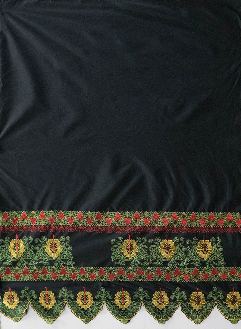 Double Anthurium Embroidered Border Polyester Fabric| Islands Fabric