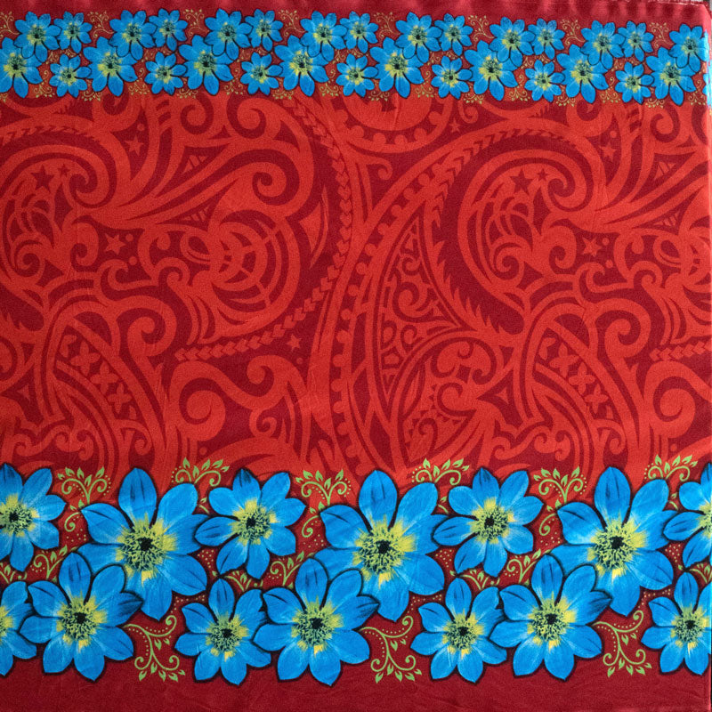Traditional Polynesian Tattoo Daisy Double Border Polyester Fabric | Islands Fabric