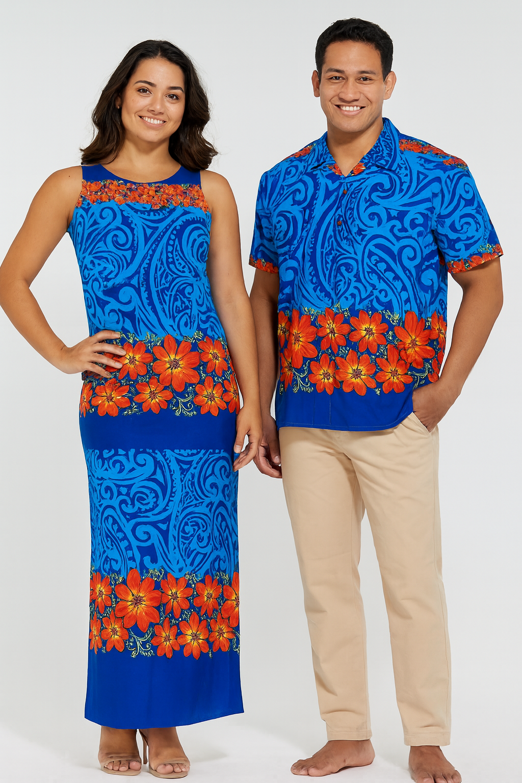 Traditional Polynesian Tattoo Daisy Double Border Polyester Fabric | Islands Fabric