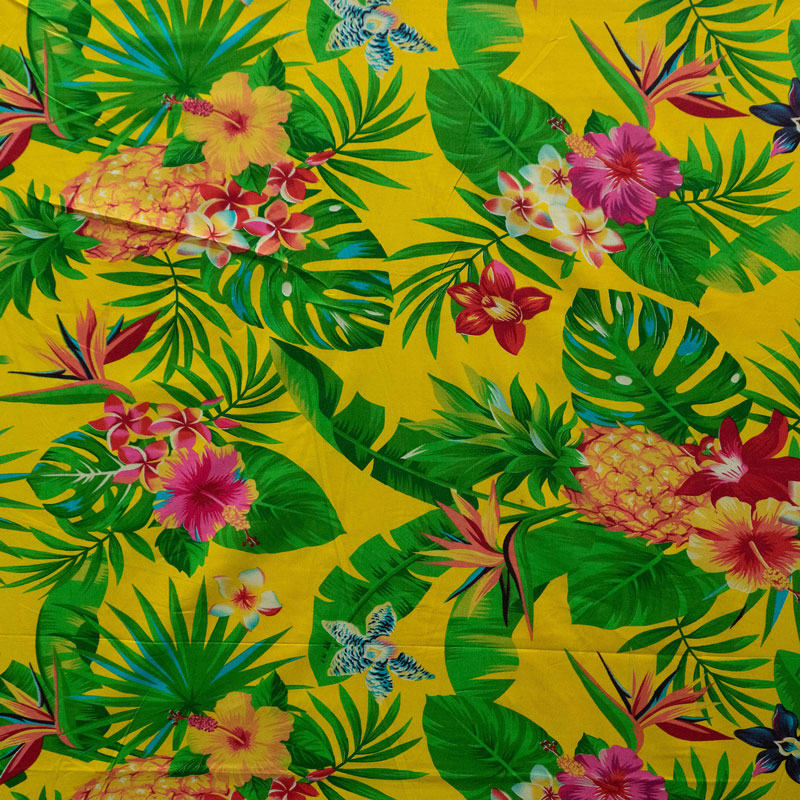 Pineapple, Tropical Flowers & Leaves Cotton Fabric | Islands Fabric