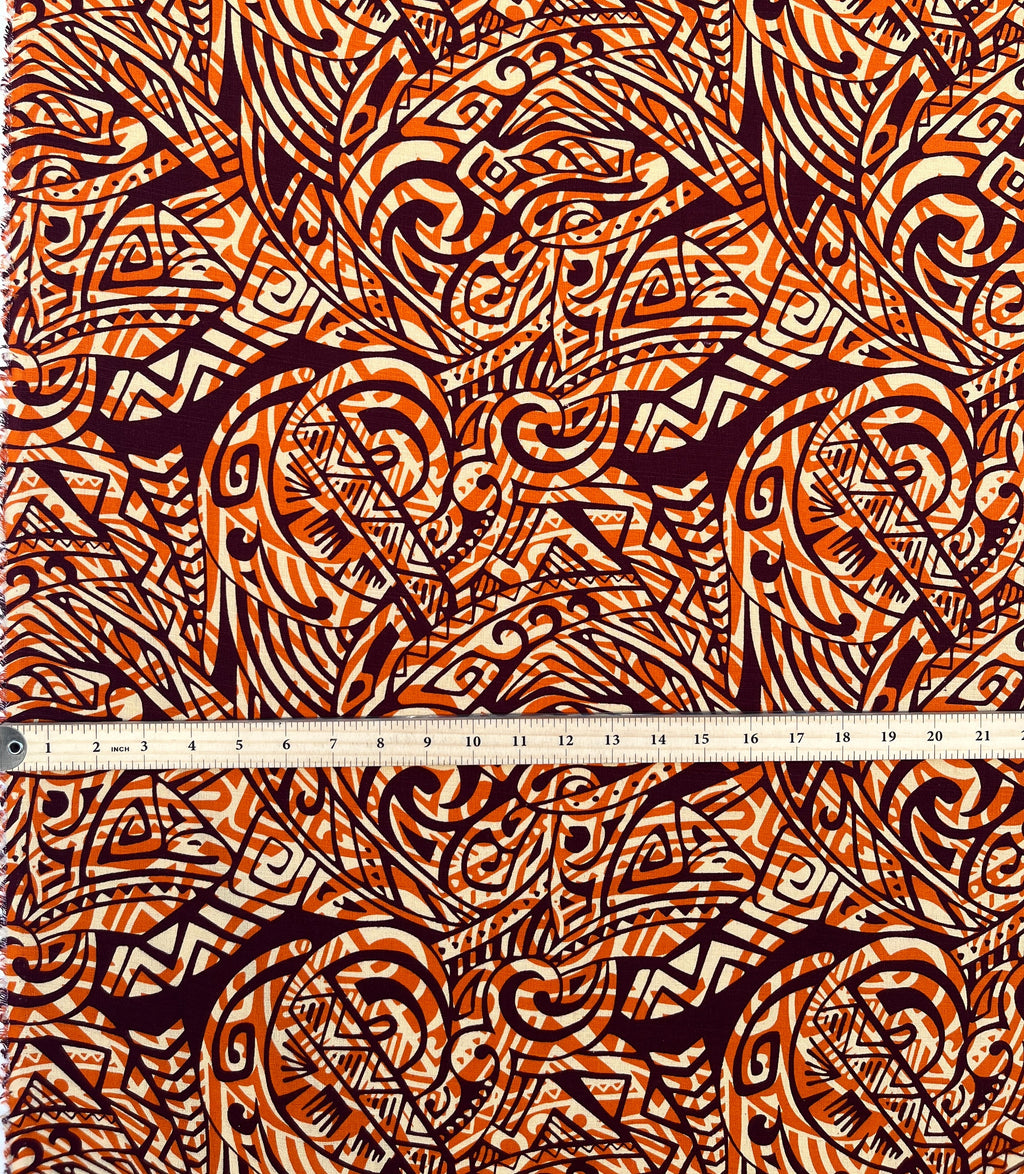 Traditional Polynesian Tattoo Swirl design Cotton Light Barkcloth Fabric | Islands Fabric