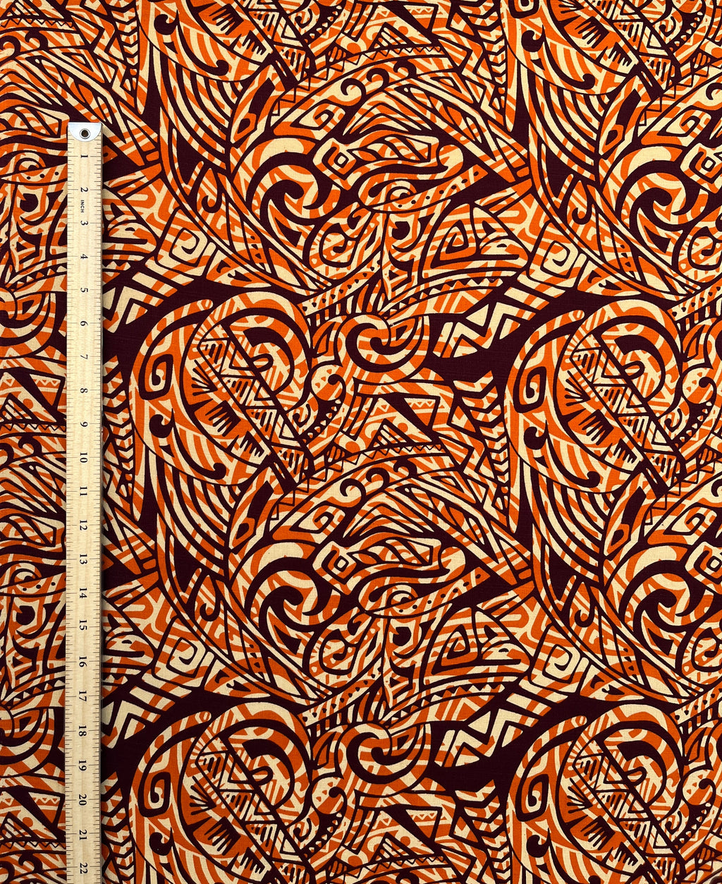 Traditional Polynesian Tattoo Swirl design Cotton Light Barkcloth Fabric | Islands Fabric