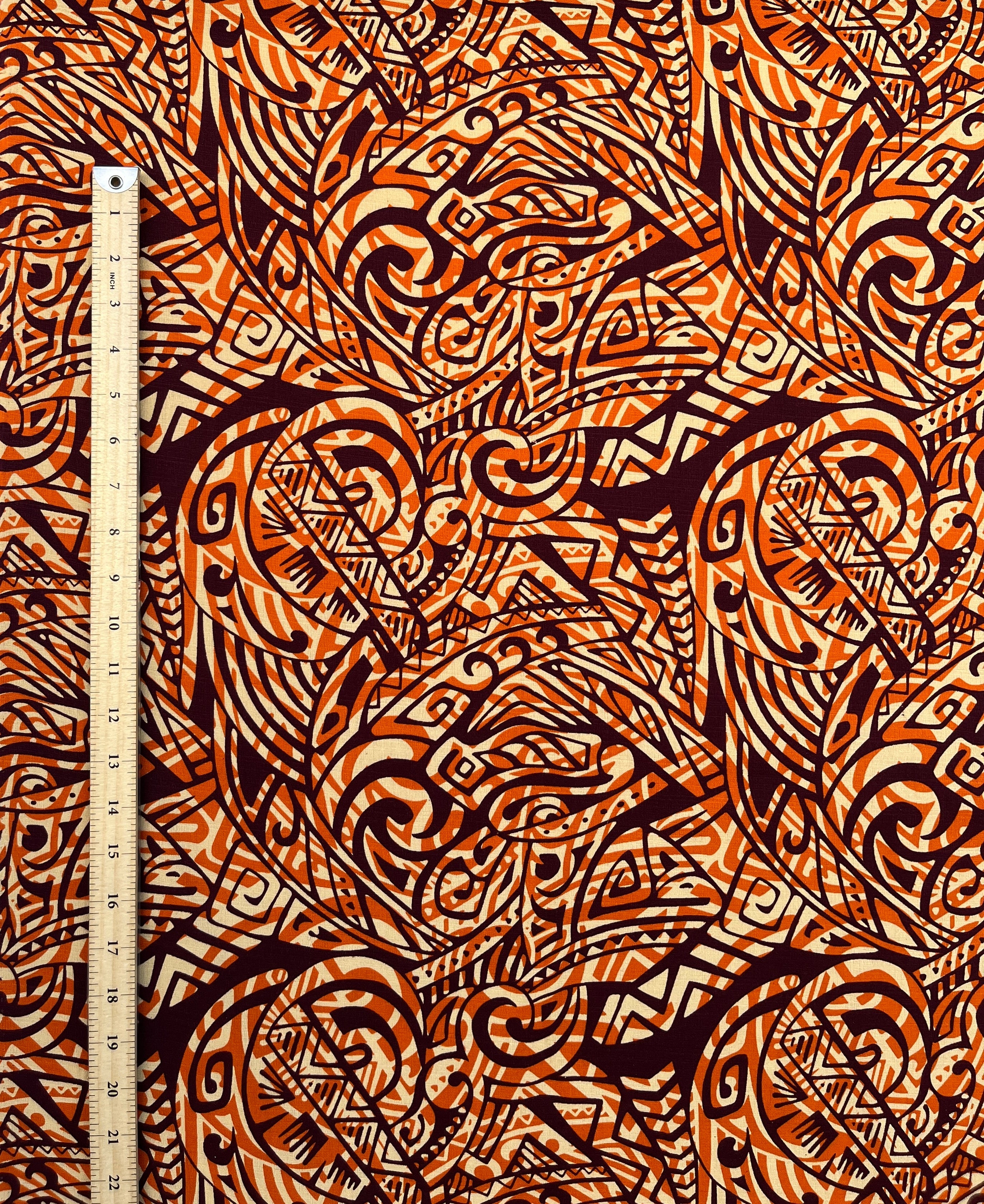 Traditional Polynesian Tattoo Swirl design Cotton Light Barkcloth Fabric | Islands Fabric