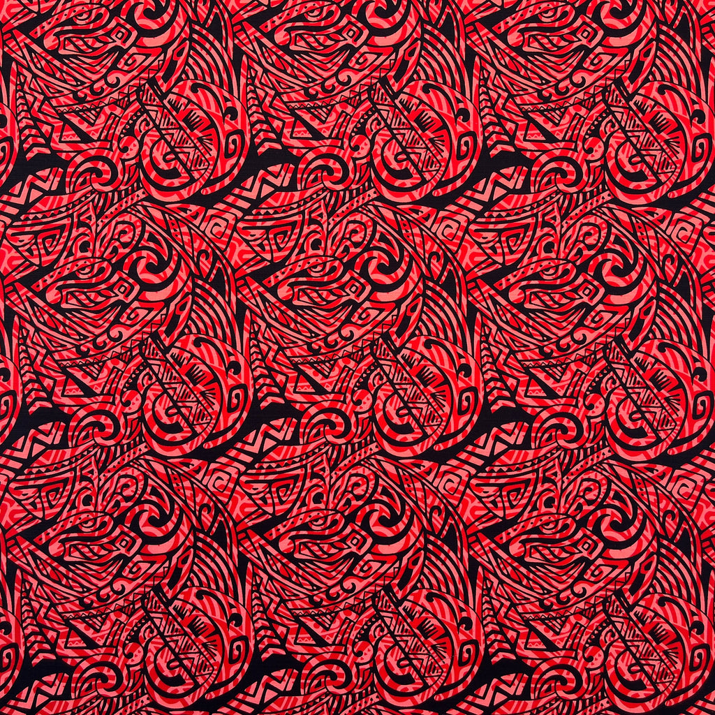 Traditional Polynesian Tattoo Swirl design Cotton Light Barkcloth Fabric | Islands Fabric