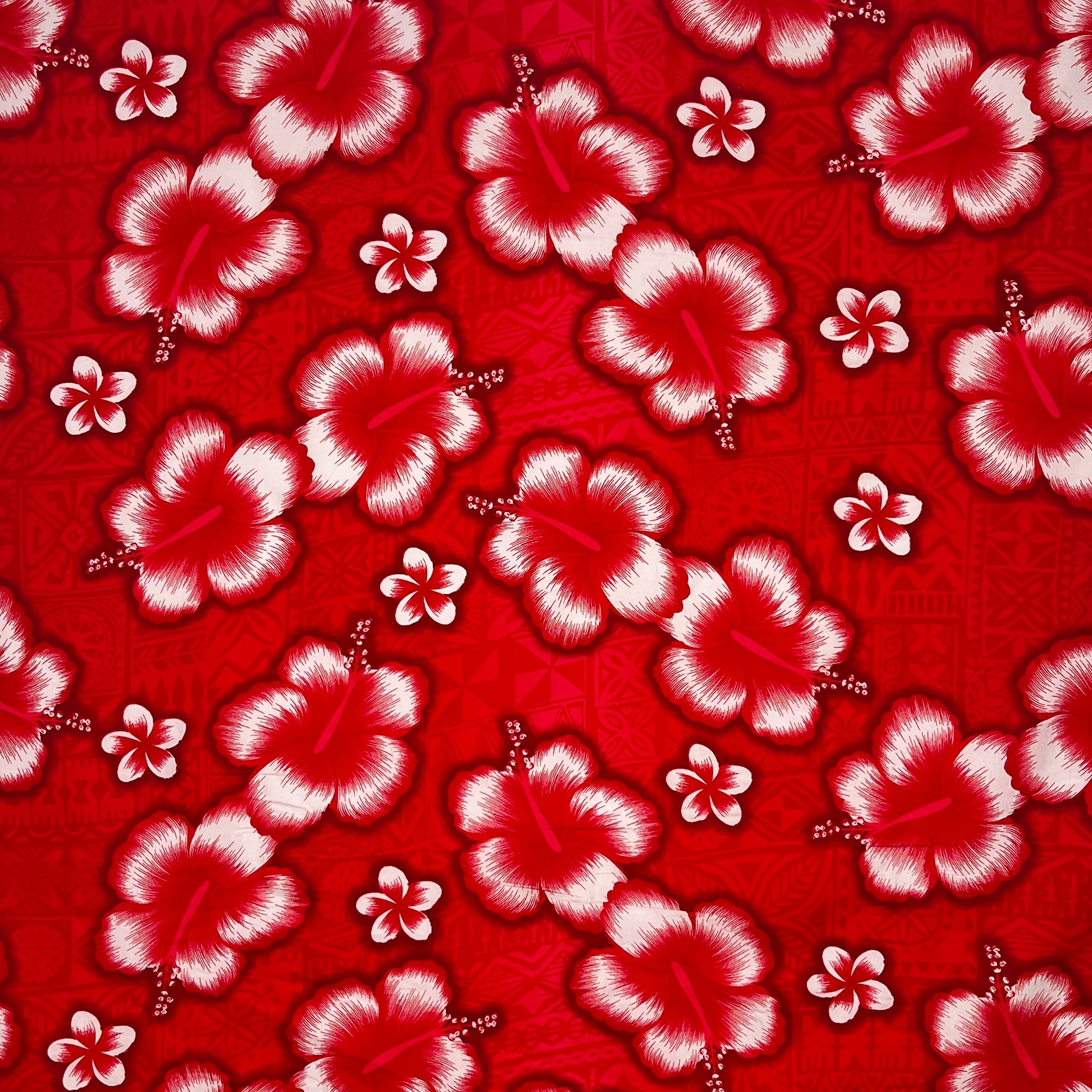 Hibiscus Traditional Tattoo Background Cotton Fabric | Islands Fabric