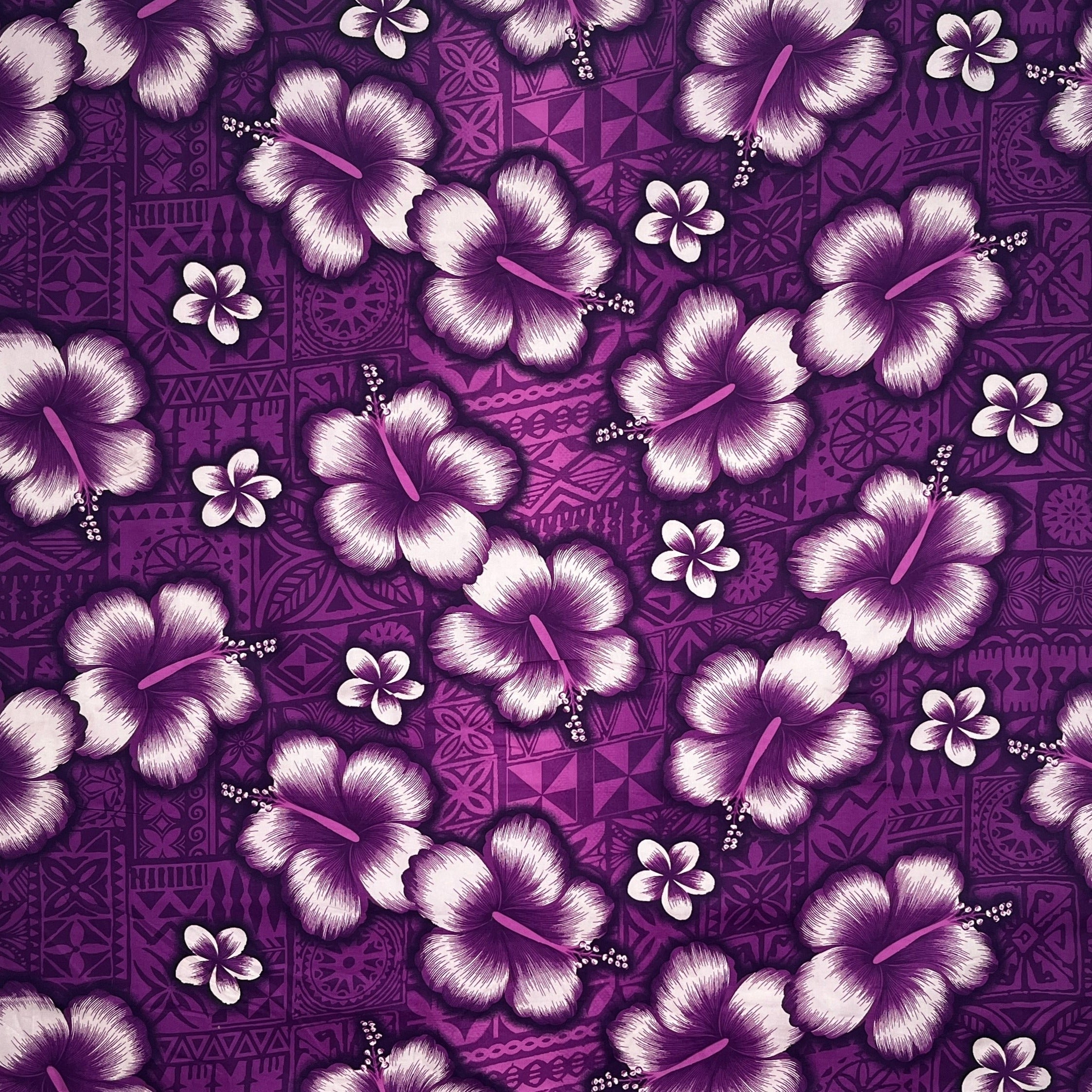 Hibiscus Traditional Tattoo Background Cotton Fabric | Islands Fabric