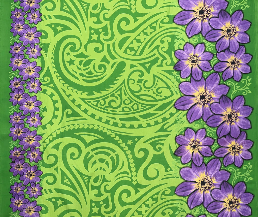 Traditional Polynesian Tattoo Daisy Double Border Polyester Fabric | Islands Fabric