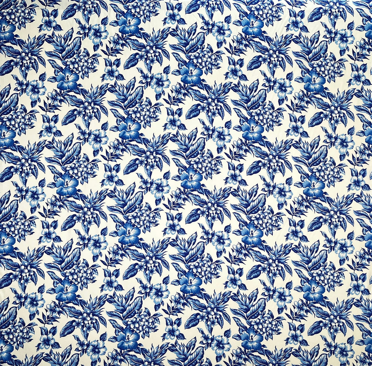 All Over Hibiscus Plumeria Tropical Leaves Rayon Poplin Fabric | Islands Fabric