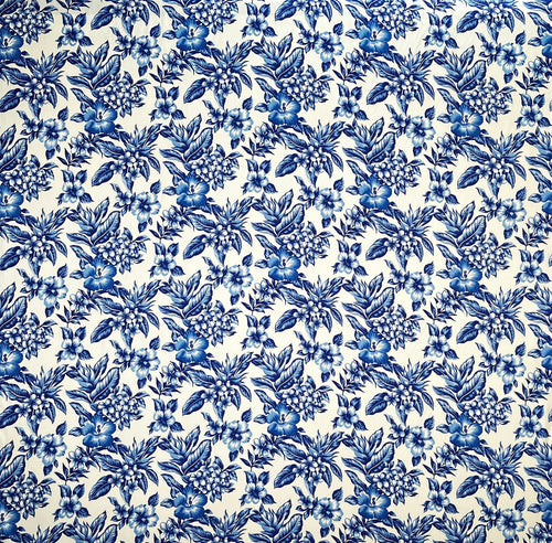 All Over Hibiscus Plumeria Tropical Leaves Rayon Poplin Fabric | Islands Fabric