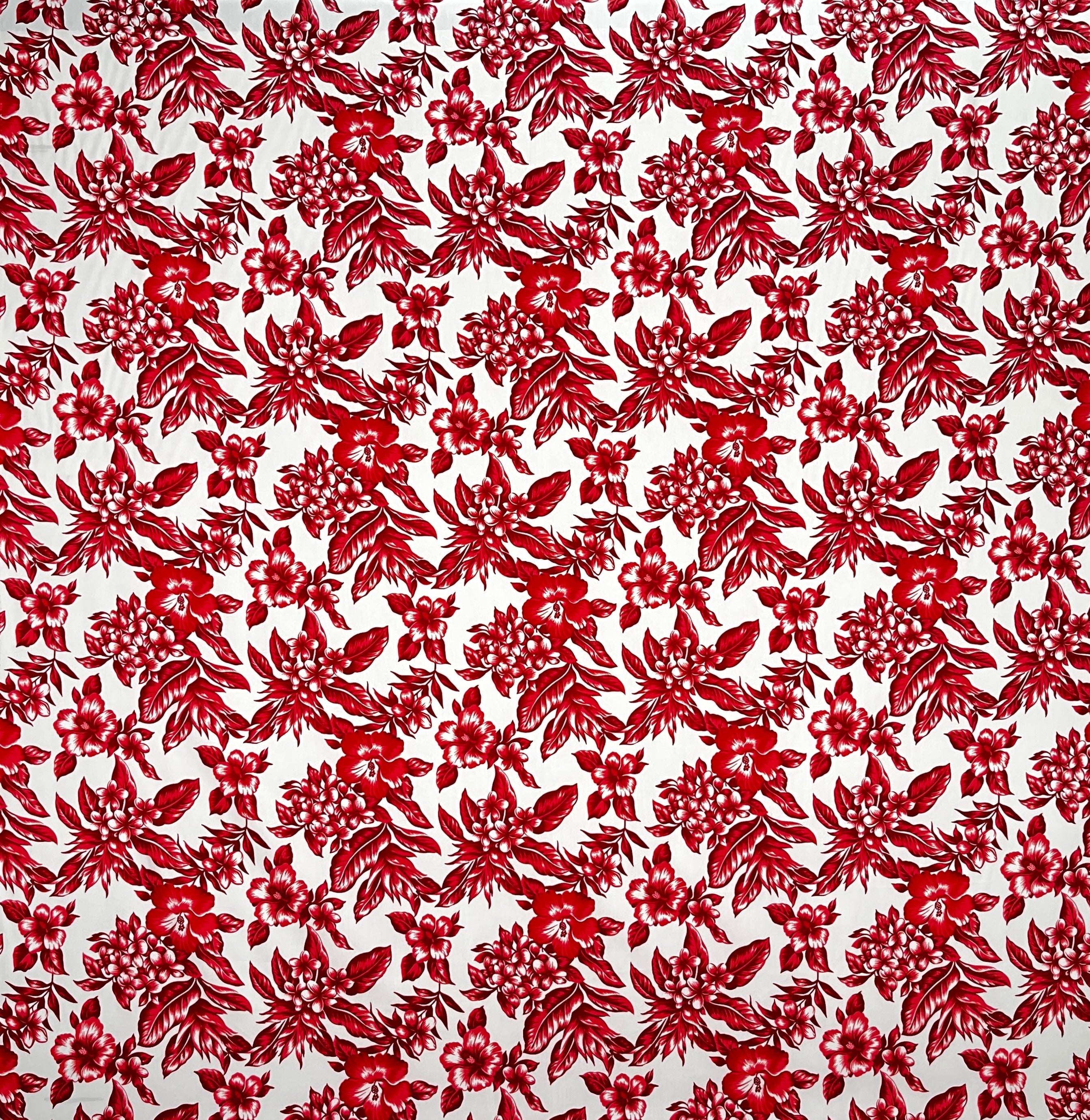 All Over Hibiscus Plumeria Tropical Leaves Rayon Poplin Fabric | Islands Fabric