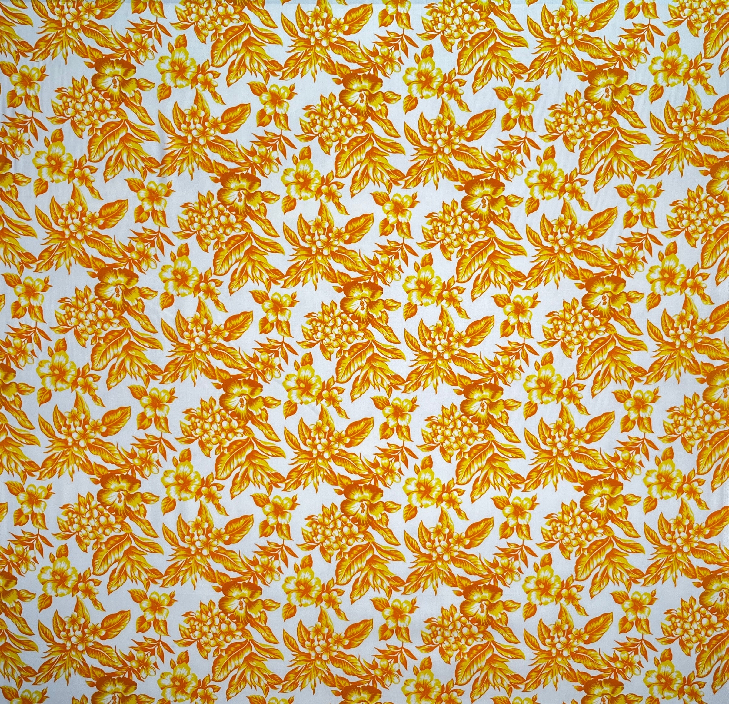 All Over Hibiscus Plumeria Tropical Leaves Rayon Poplin Fabric | Islands Fabric