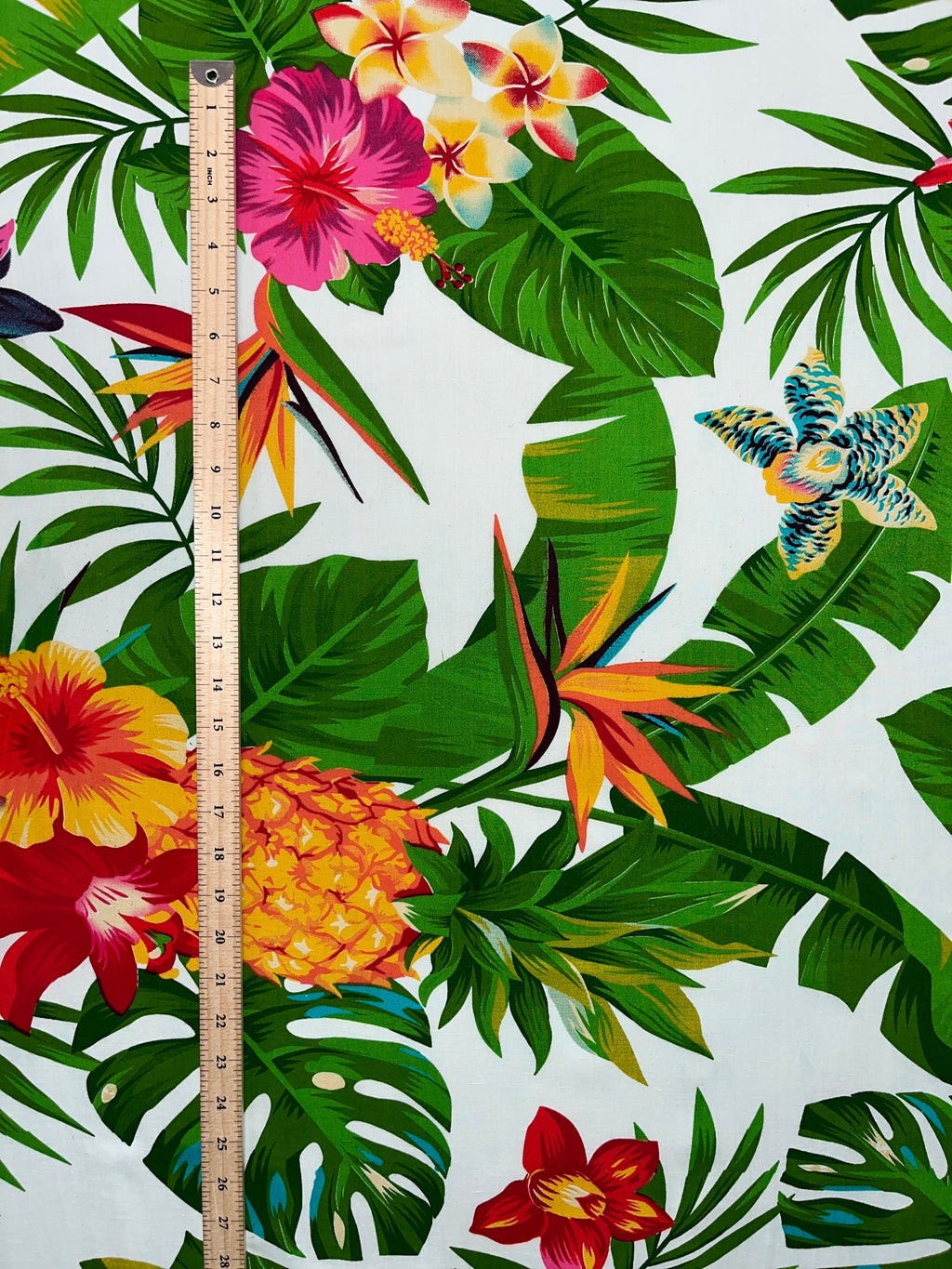 Pineapple, Tropical Flowers & Leaves Cotton Fabric | Islands Fabric
