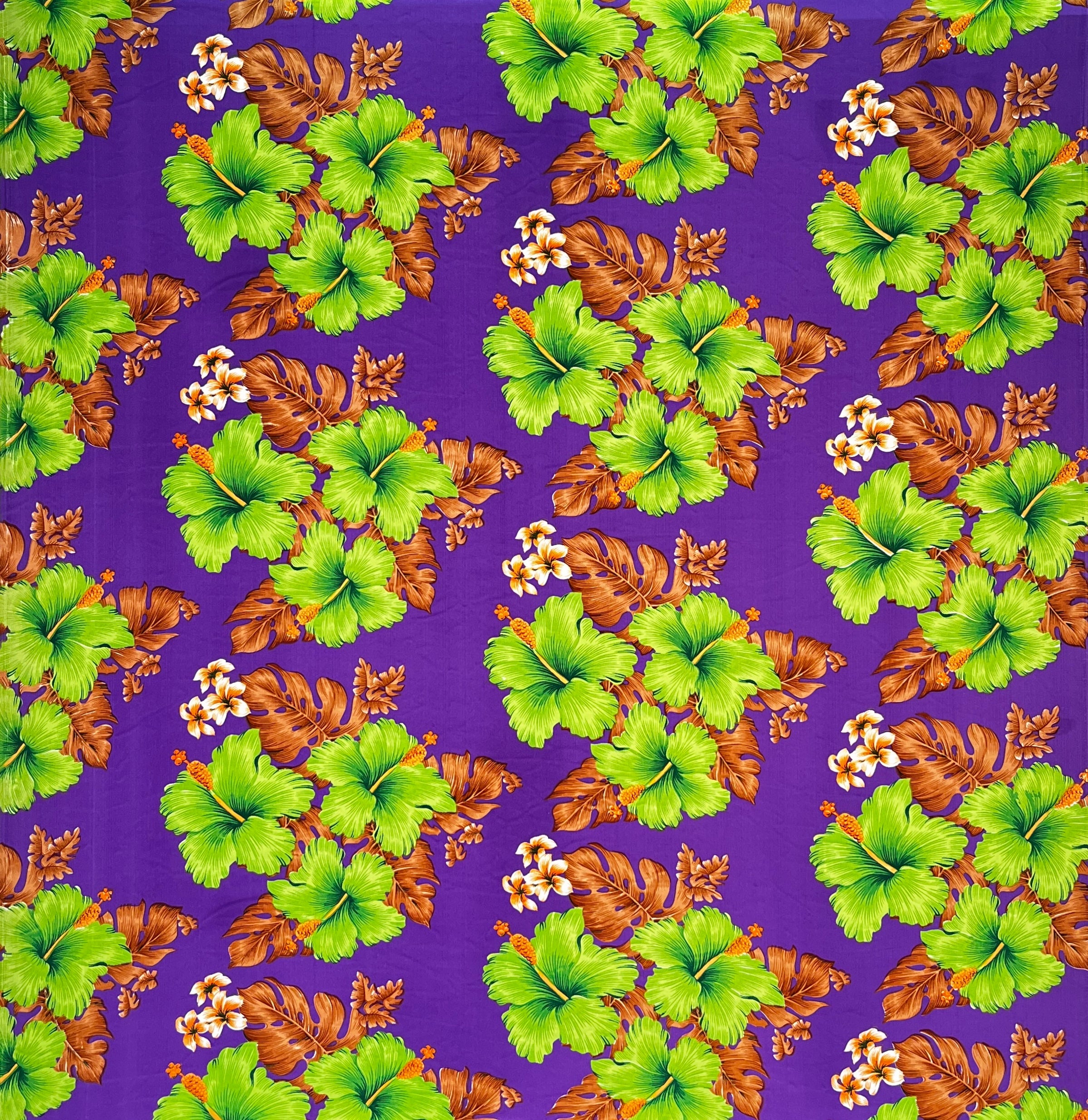 Hibiscus & Tropical Leaves Cluster All Over design Peachskin Fabric | Islands Fabric