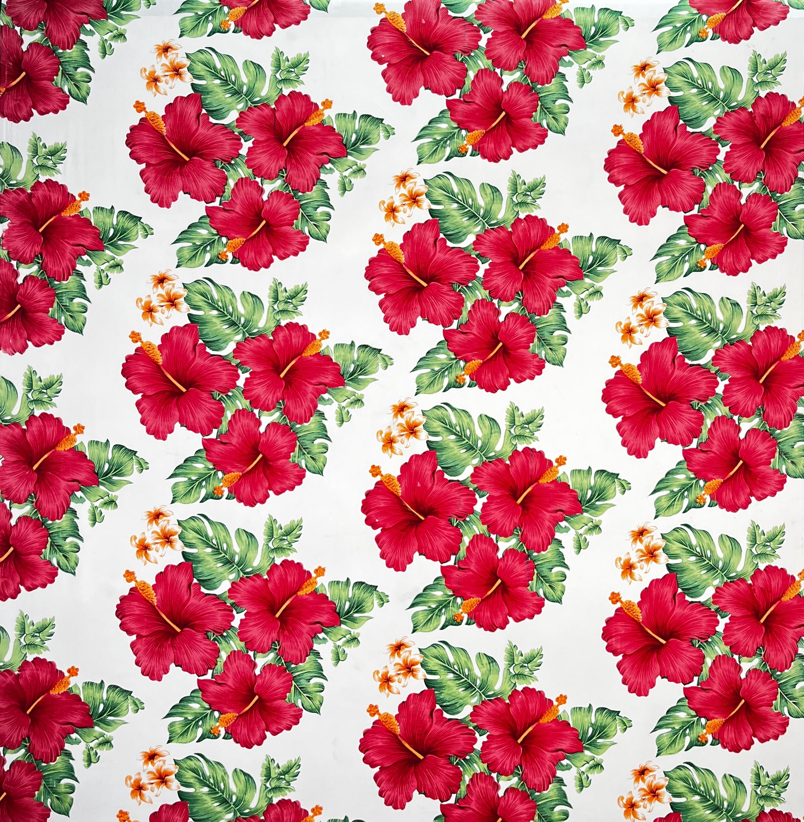 Hibiscus & Tropical Leaves Cluster All Over design Peachskin Fabric | Islands Fabric