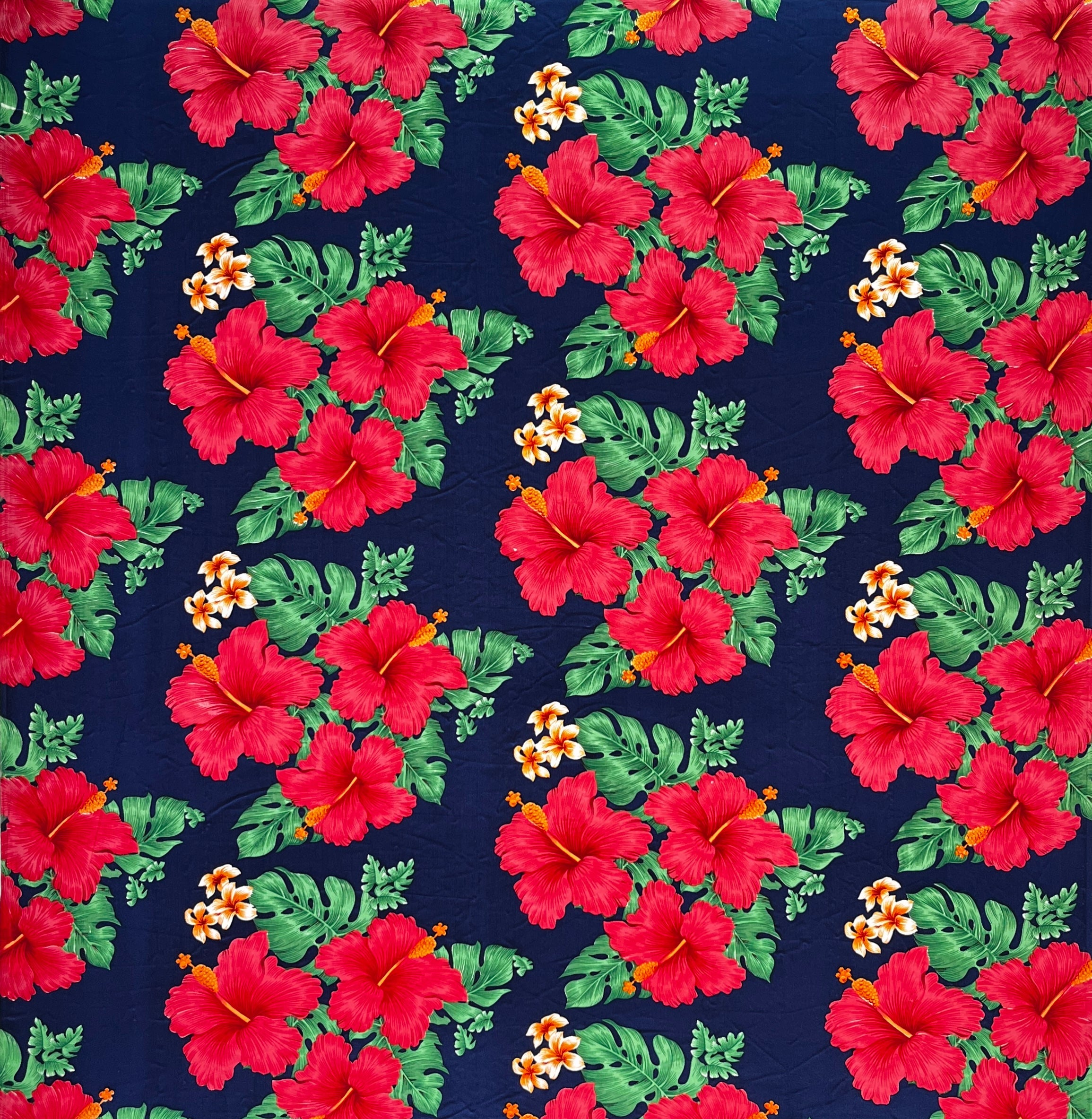 Hibiscus & Tropical Leaves Cluster All Over design Peachskin Fabric | Islands Fabric