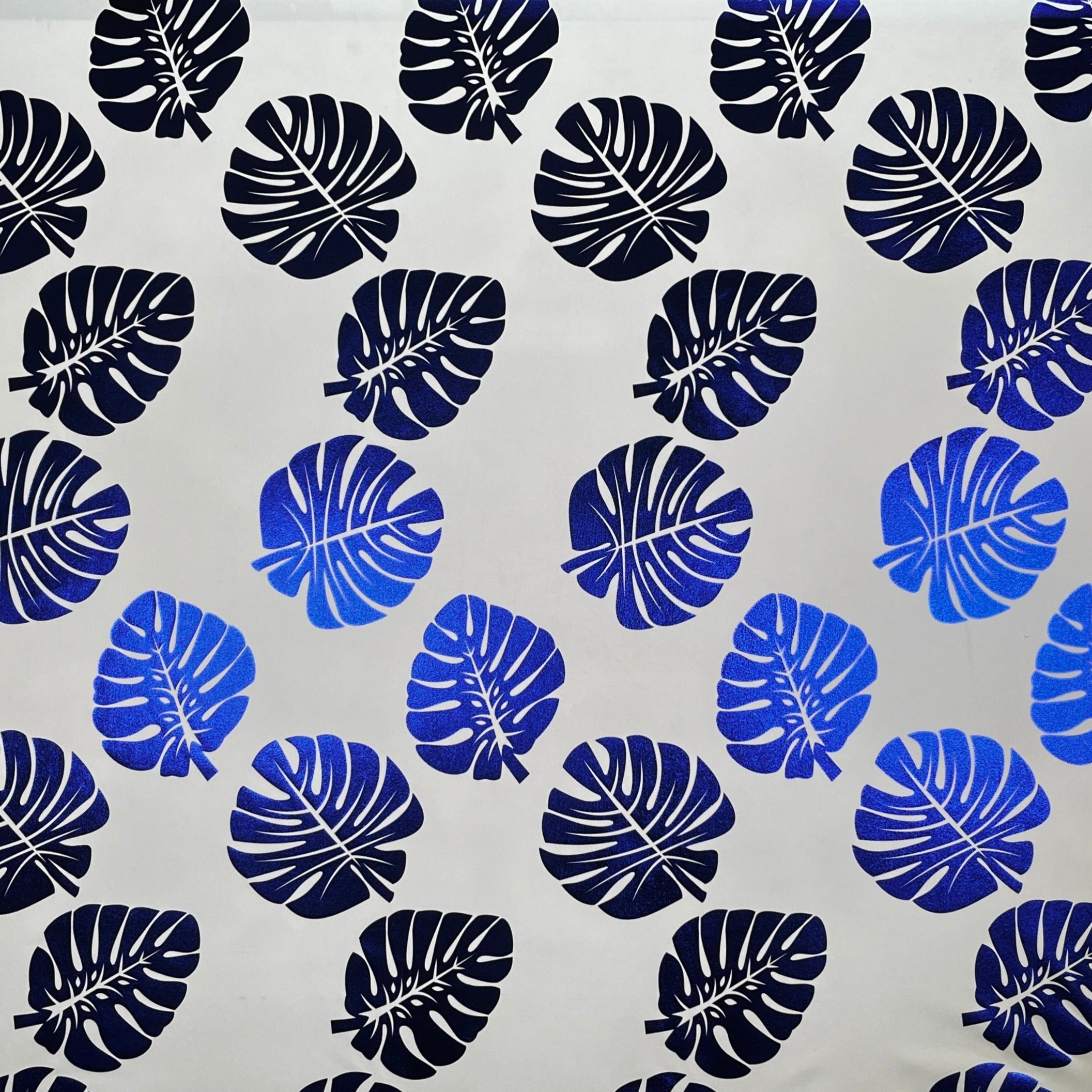 All Over Monstera Leaf Design Polyester Foil Fabric | Islands Fabric