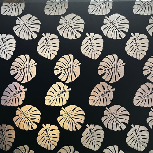 All Over Monstera Leaf Design Polyester Foil Fabric | Islands Fabric