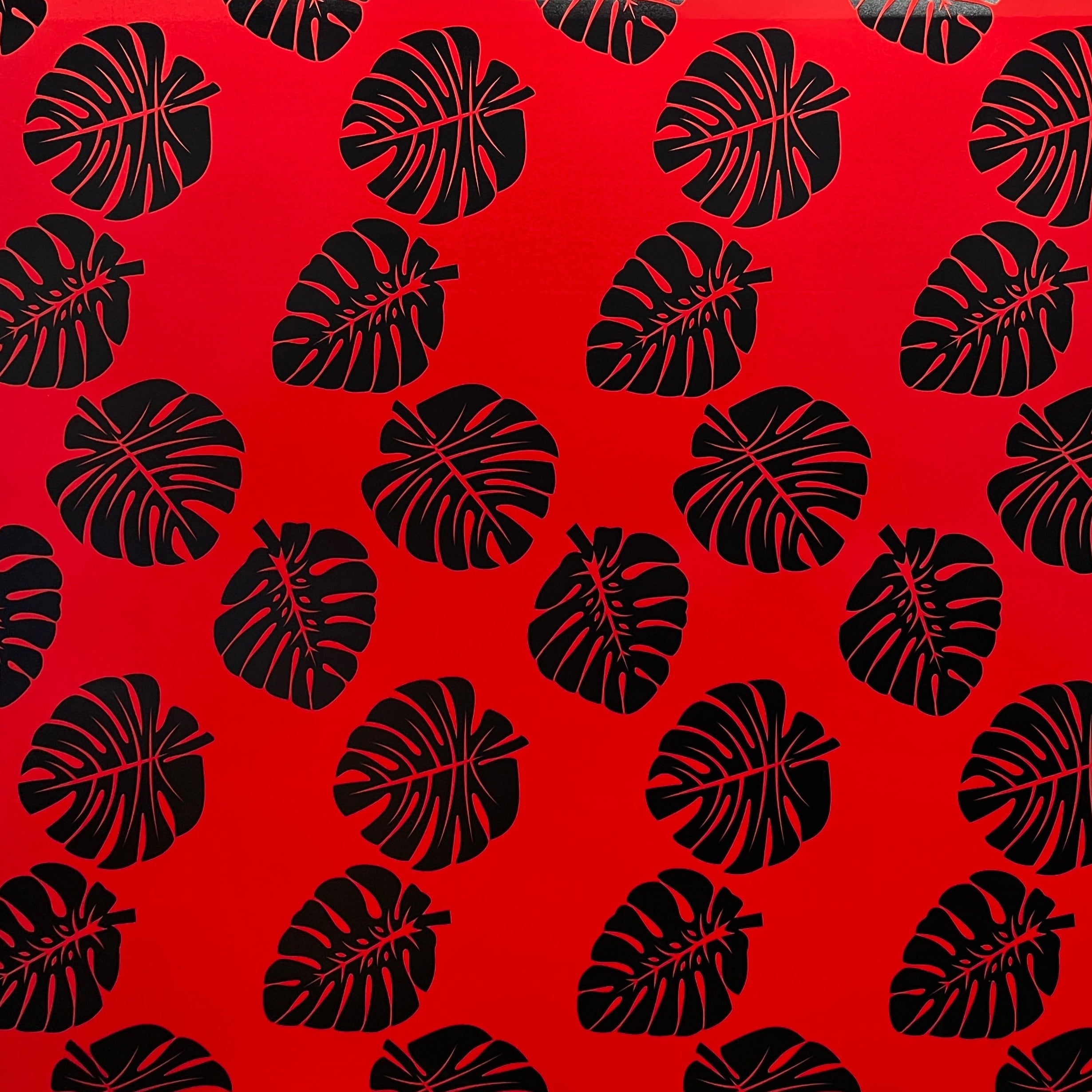 All Over Monstera Leaf Design Polyester Foil Fabric | Islands Fabric