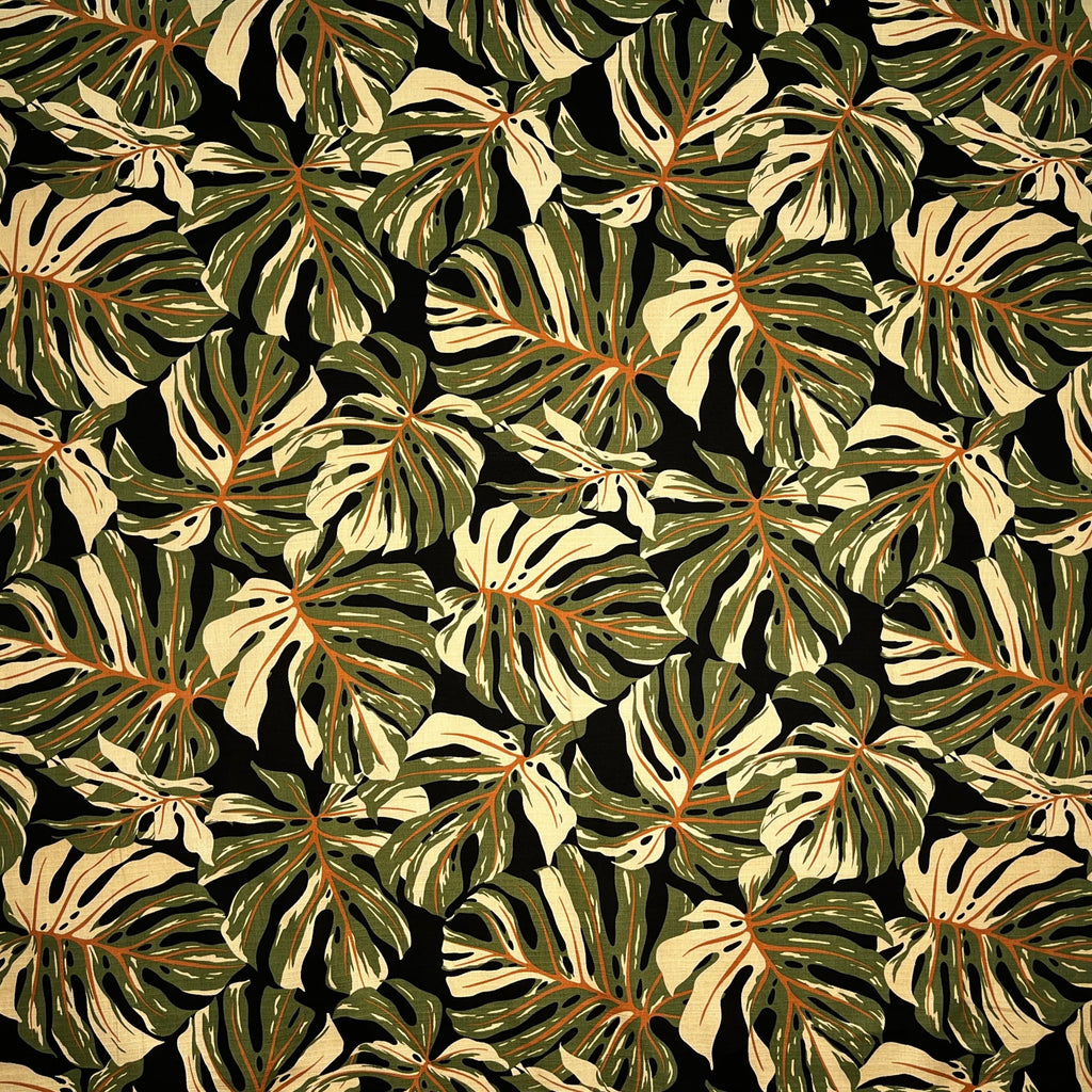 All-over Multicolor Monstera Leaves Light Barkcloth Fabric | Islands Fabric