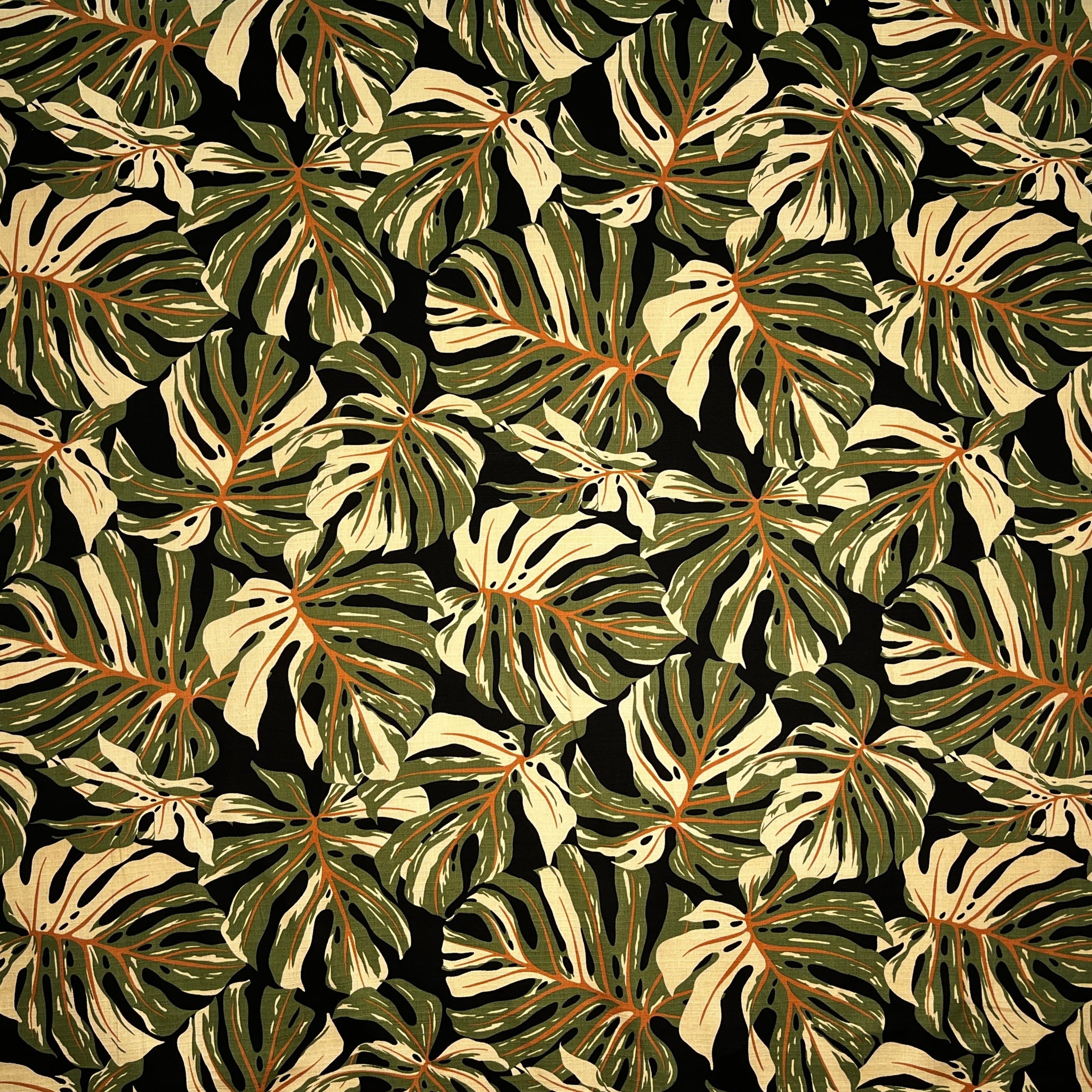All-over Multicolor Monstera Leaves Light Barkcloth Fabric | Islands Fabric