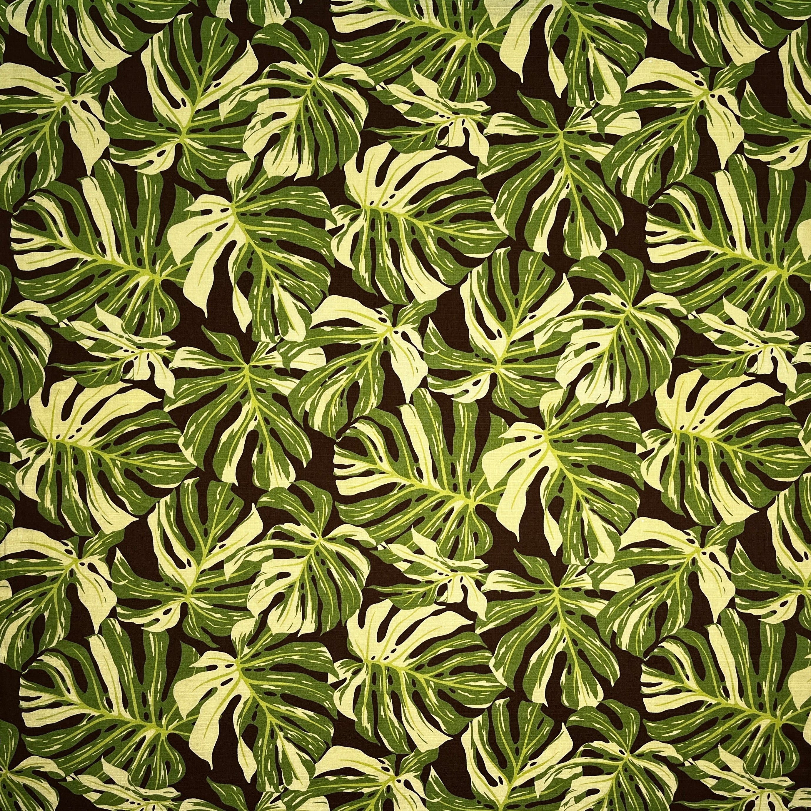 All-over Multicolor Monstera Leaves Light Barkcloth Fabric | Islands Fabric