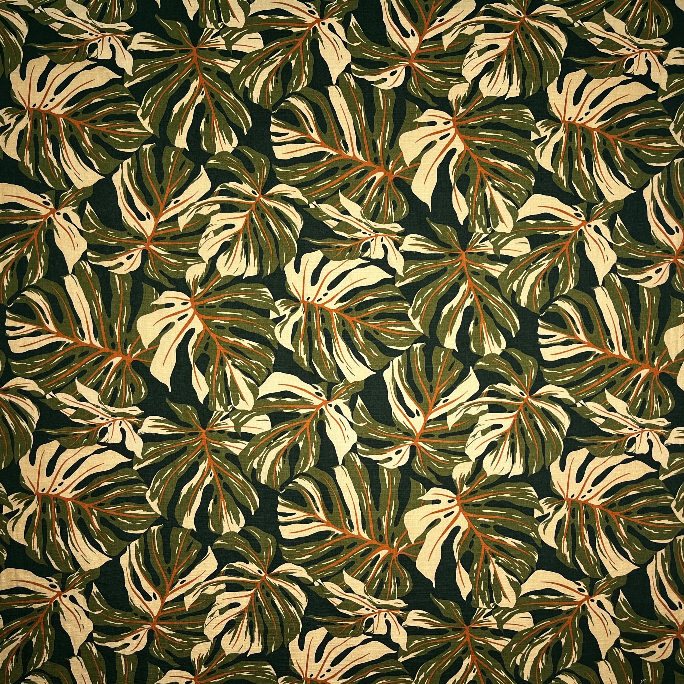 All-over Multicolor Monstera Leaves Light Barkcloth Fabric | Islands Fabric