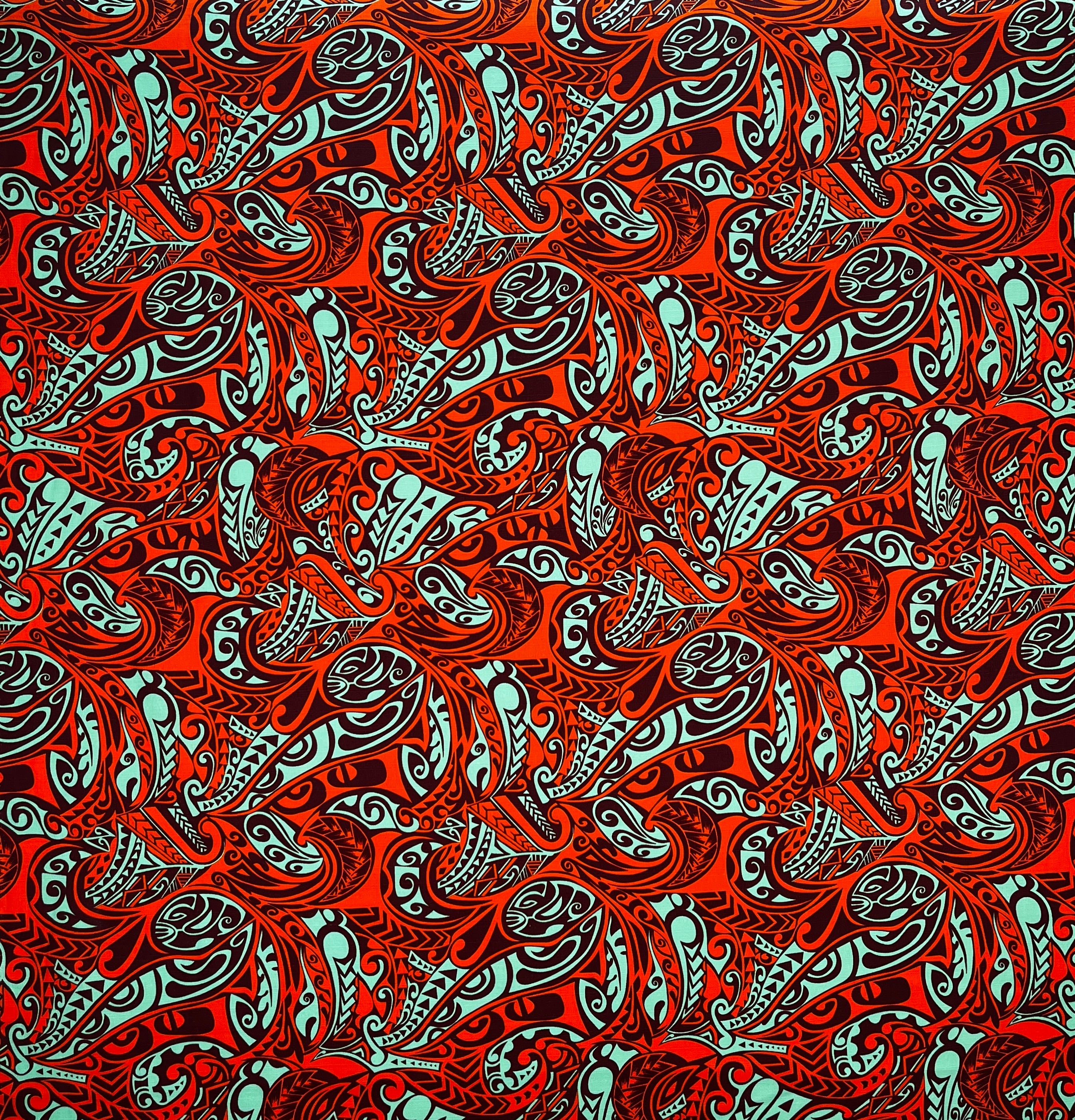 Traditional Polynesian Tattoo Swirl All Over design Fabric | Light Barkcloth