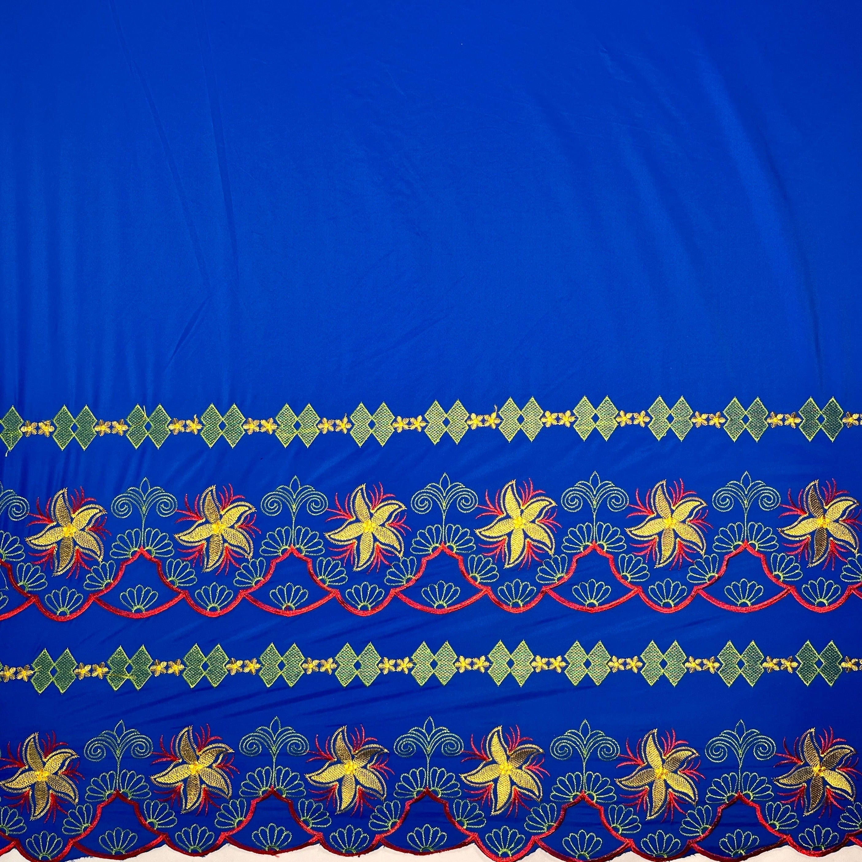 Plumeria Flower Embroidered Double Border Polyester Fabric | Islands Fabric