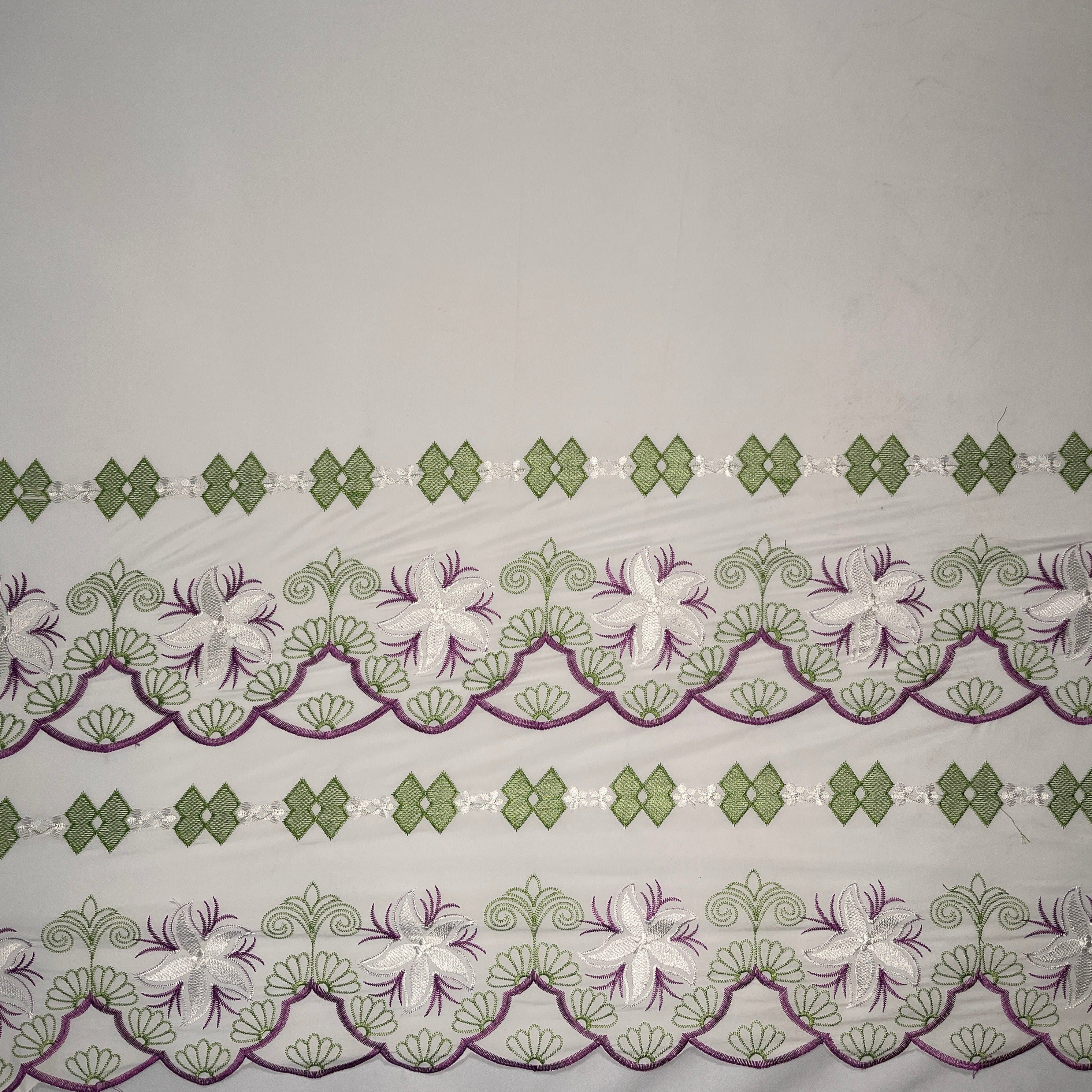 Plumeria Flower Embroidered Double Border Polyester Fabric | Islands Fabric