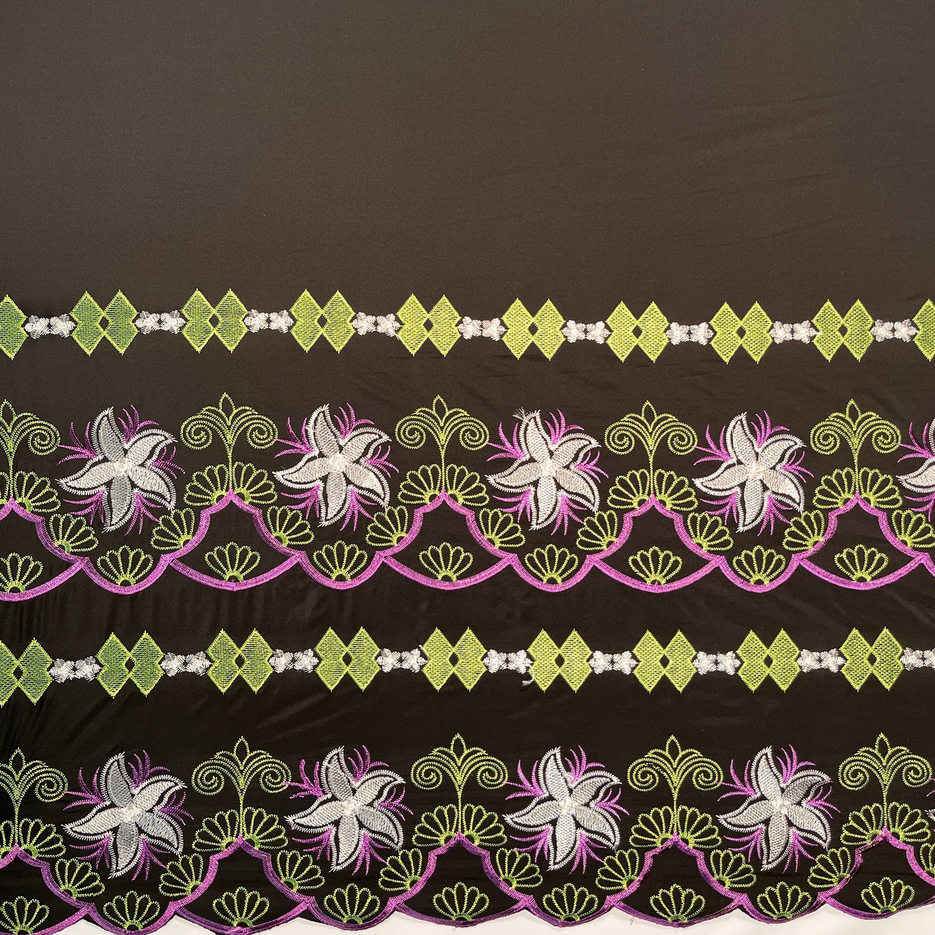 Plumeria Flower Embroidered Double Border Polyester Fabric | Islands Fabric