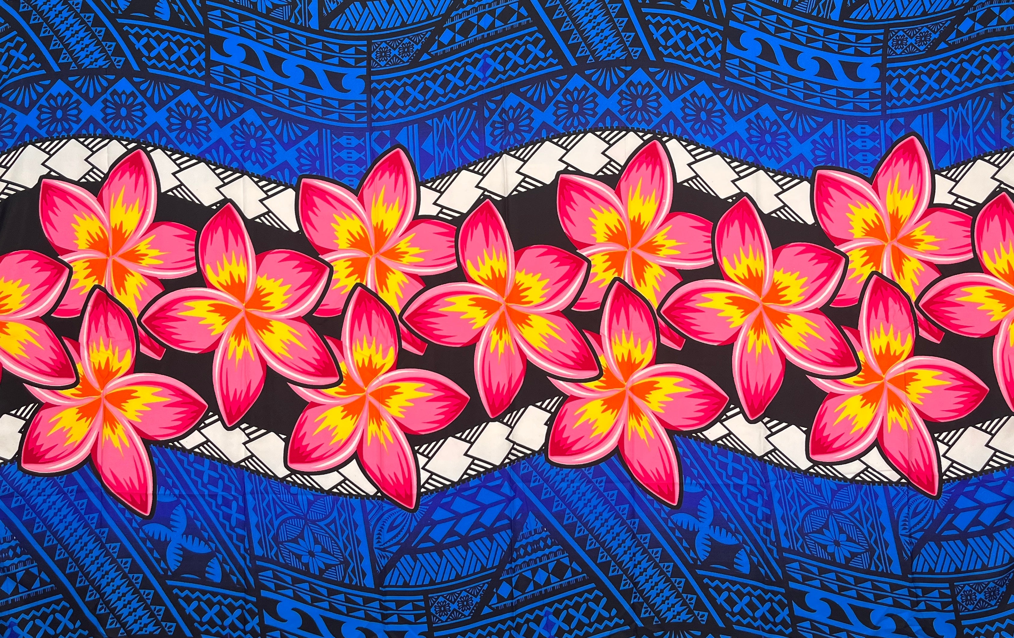 Plumeria Zig Zag Middle Border Sarong | Islands Fabric
