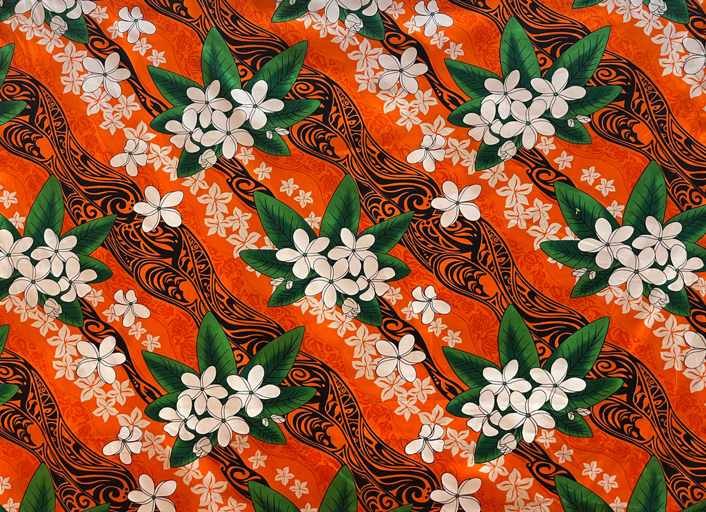 Tiare & Banana Leaf Tribal Design Cotton Fabric | Islands Fabric