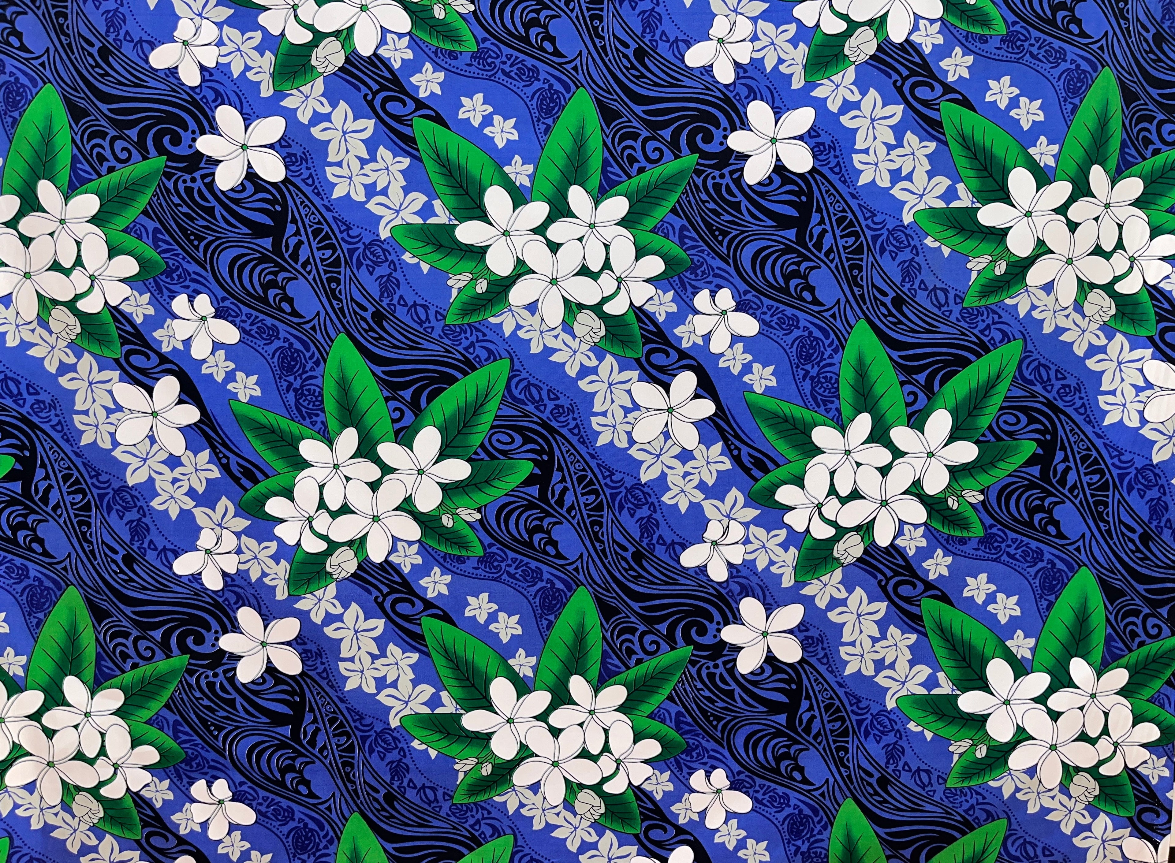 Tiare & Banana Leaf Tribal Design Cotton Fabric | Islands Fabric