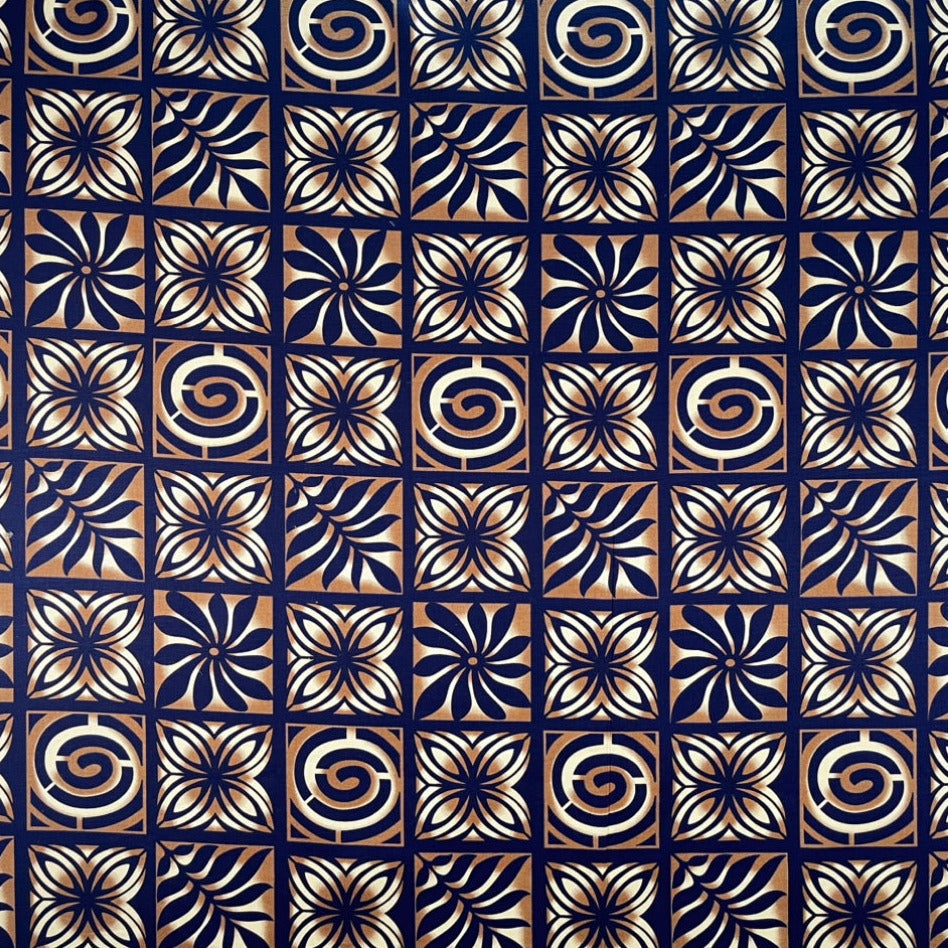 Traditional Polynesian Tapa checkered design Fabric| Cotton Light Barkcloth