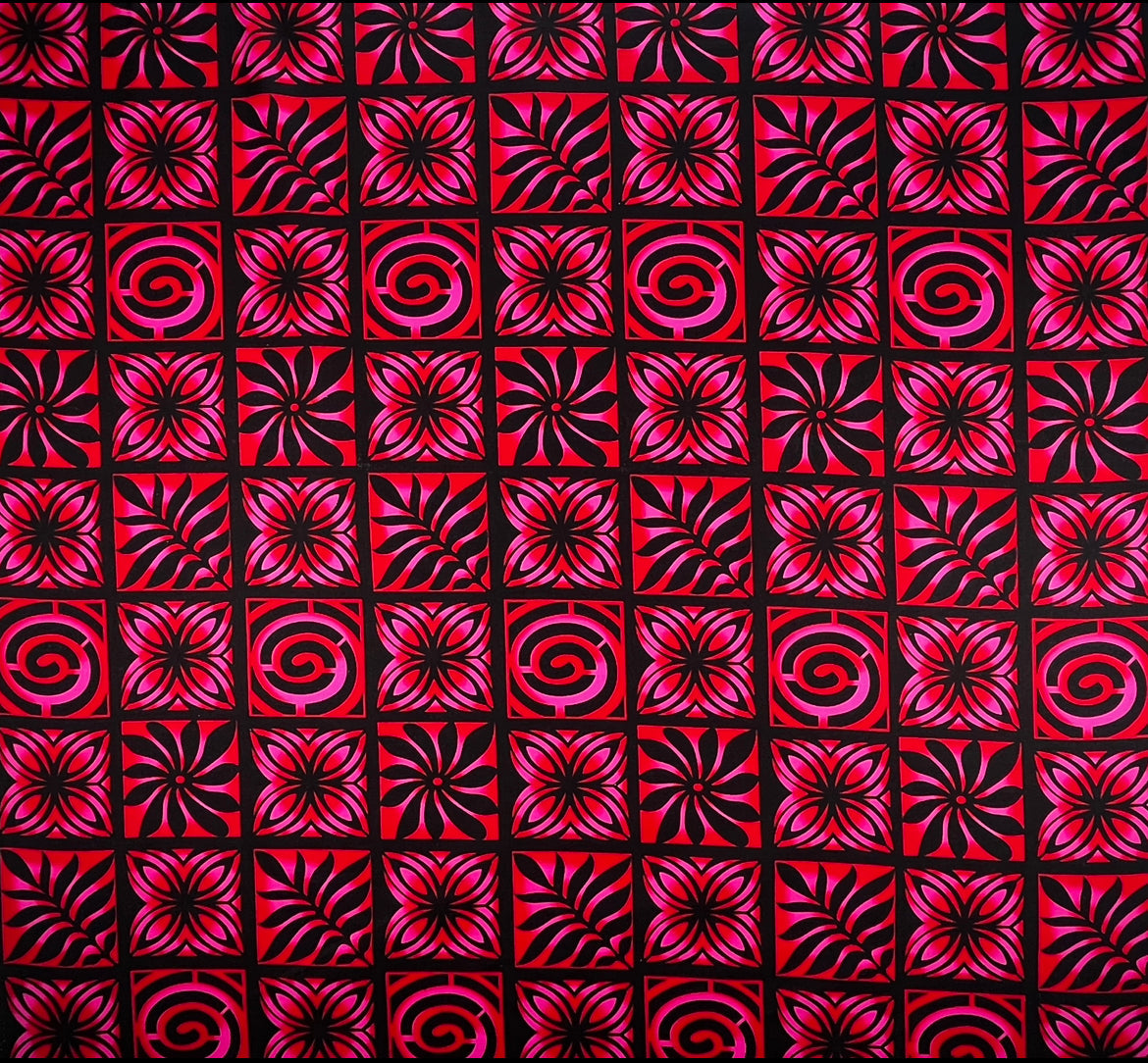 Traditional Polynesian Tapa checkered design Fabric| Cotton Light Barkcloth