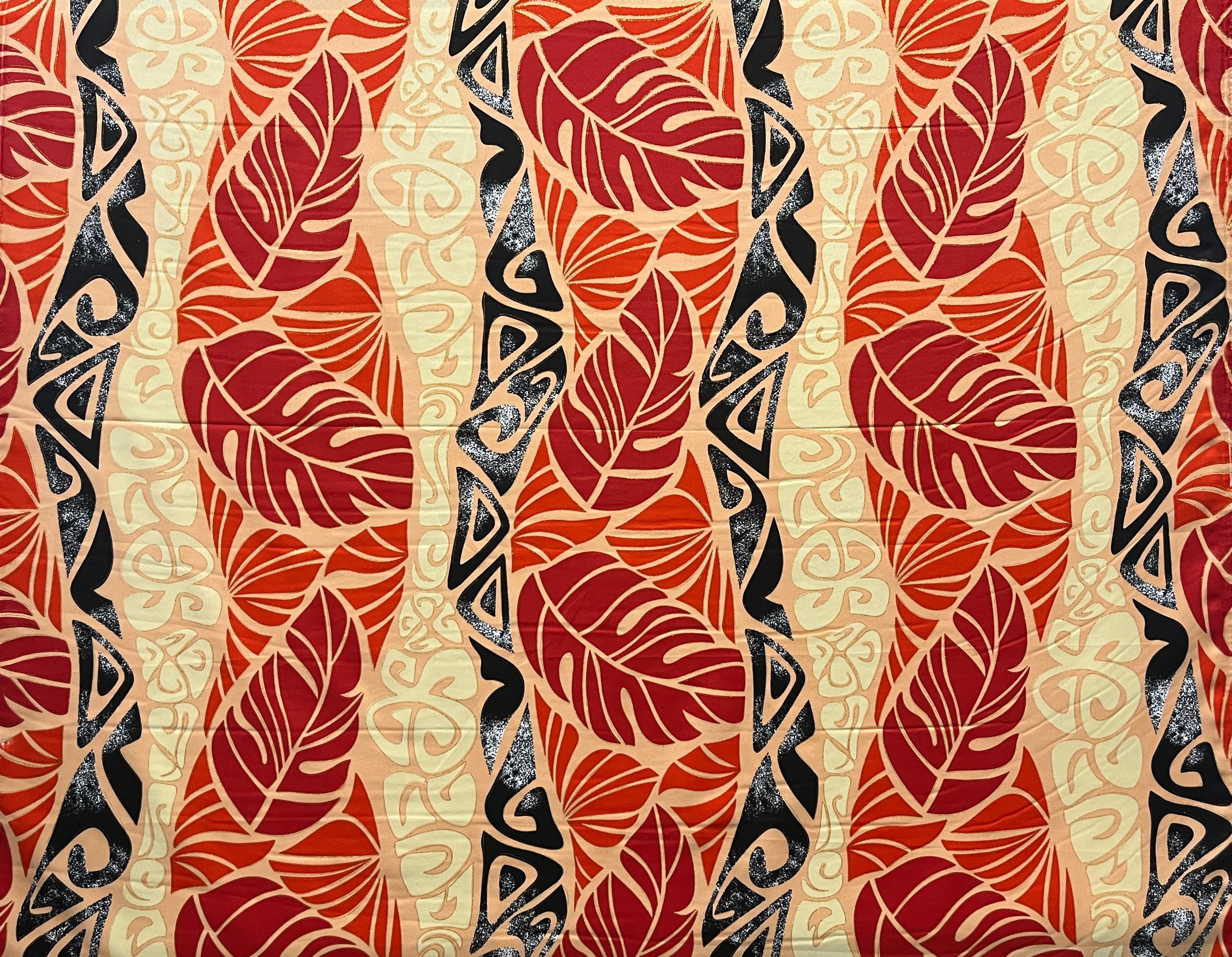 Monstera Tribal Print Polyester Glitter Fabric | Islands Fabric