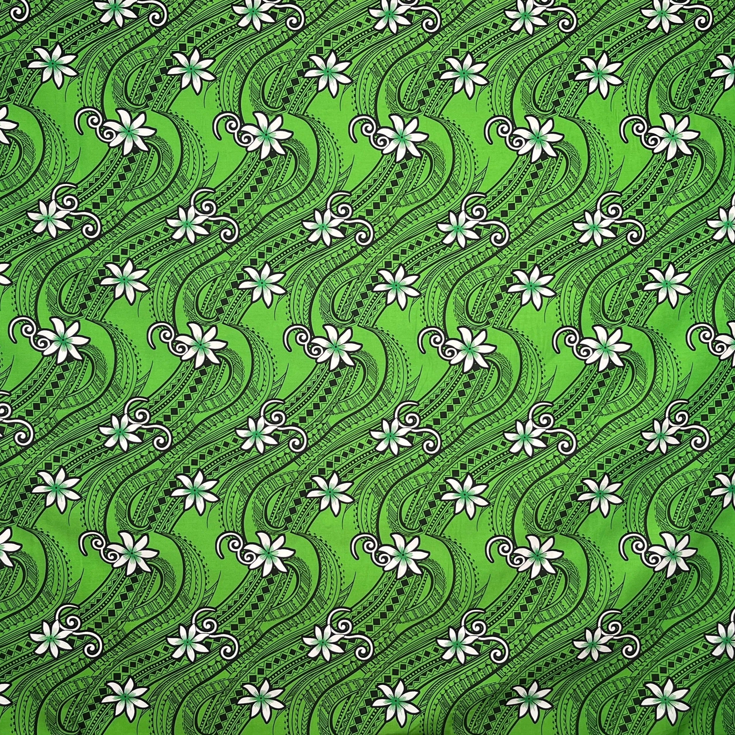 Tiare Waves Traditional Tattoo Polyester Fabric | Islands Fabric