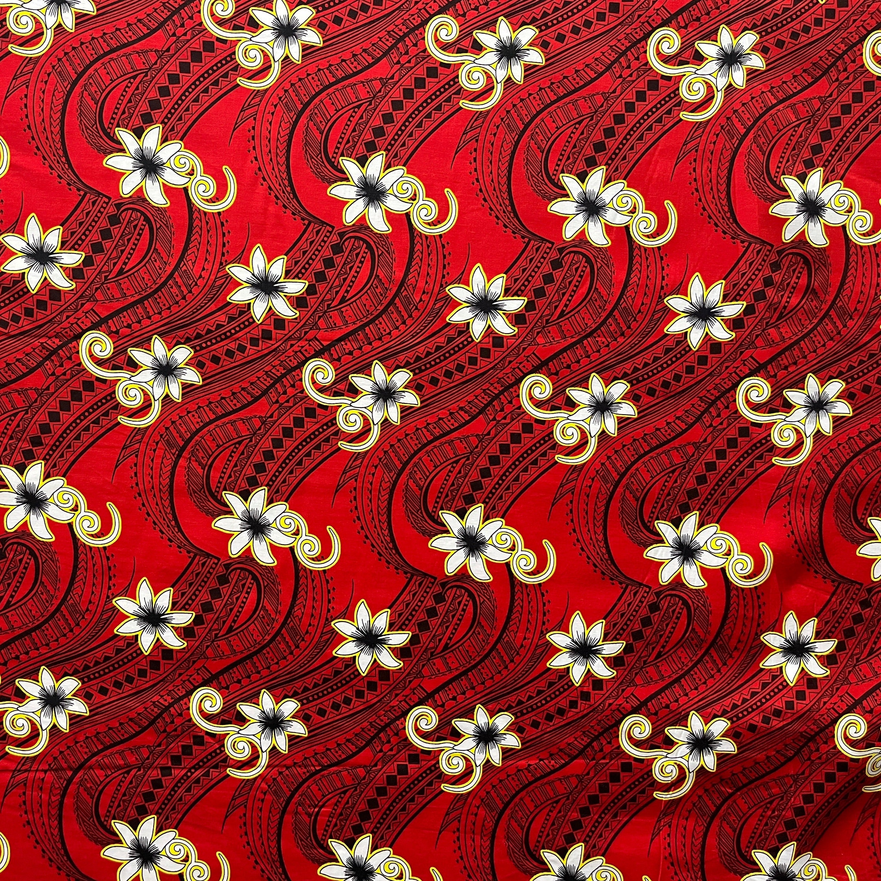 Tiare Waves Traditional Tattoo Polyester Fabric | Islands Fabric