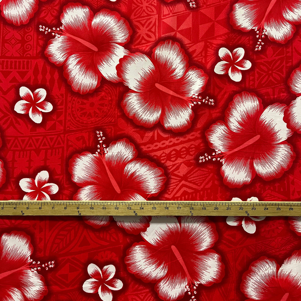 Hibiscus Traditional Tattoo Background Cotton Fabric | Islands Fabric