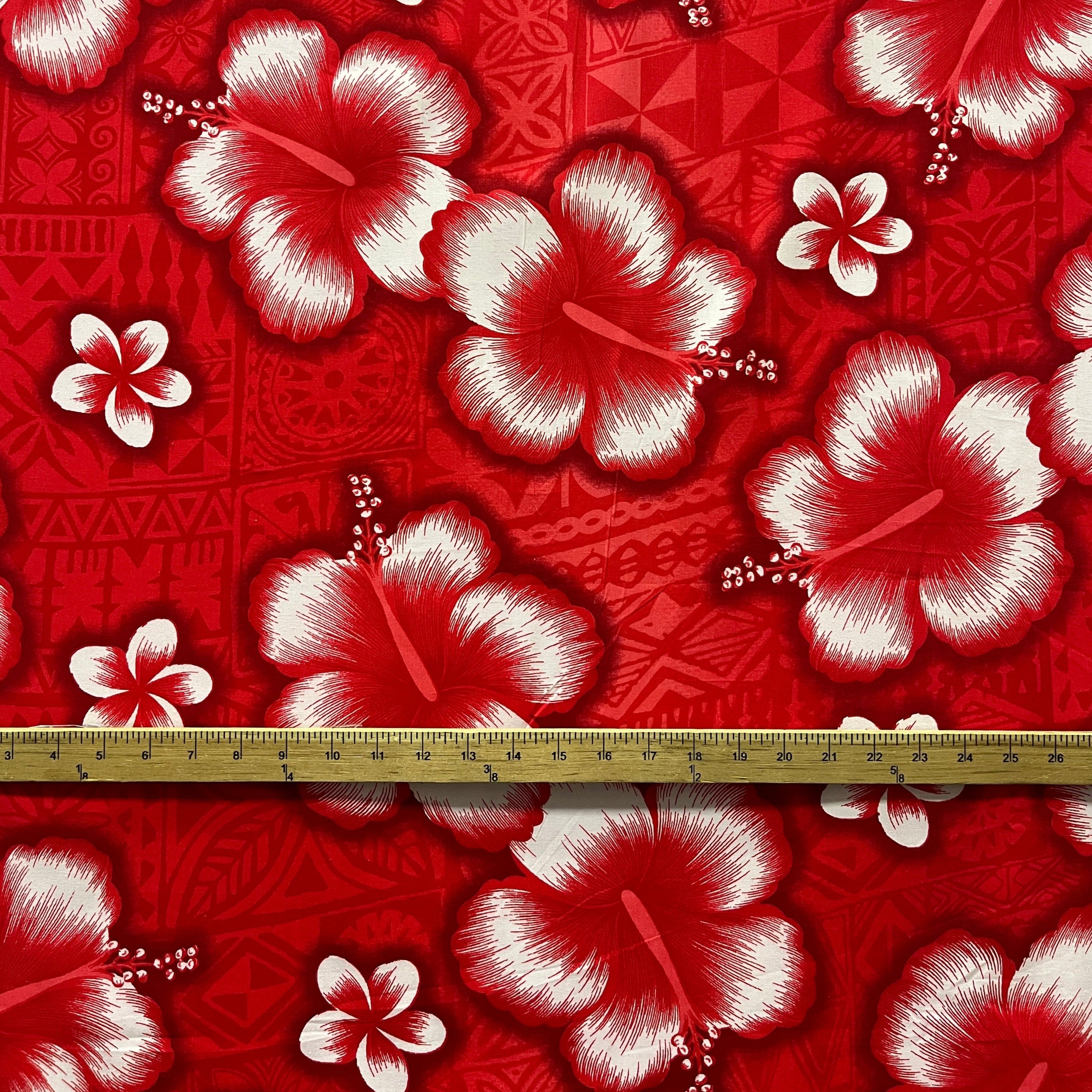 Hibiscus Traditional Tattoo Background Cotton Fabric | Islands Fabric