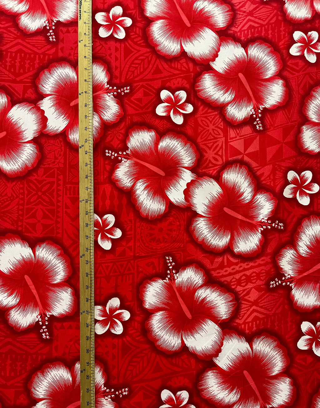 Hibiscus Traditional Tattoo Background Cotton Fabric | Islands Fabric