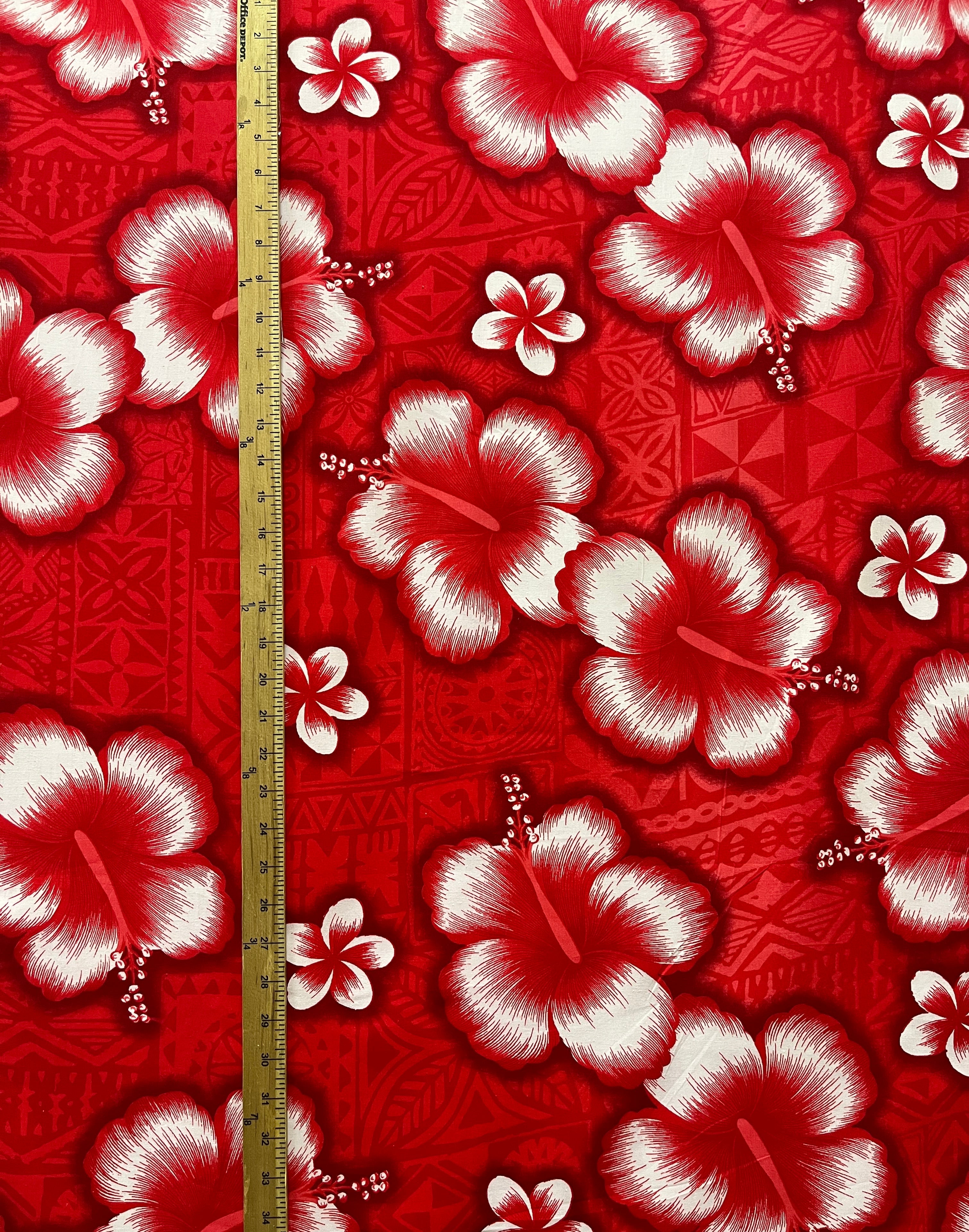 Hibiscus Traditional Tattoo Background Cotton Fabric | Islands Fabric
