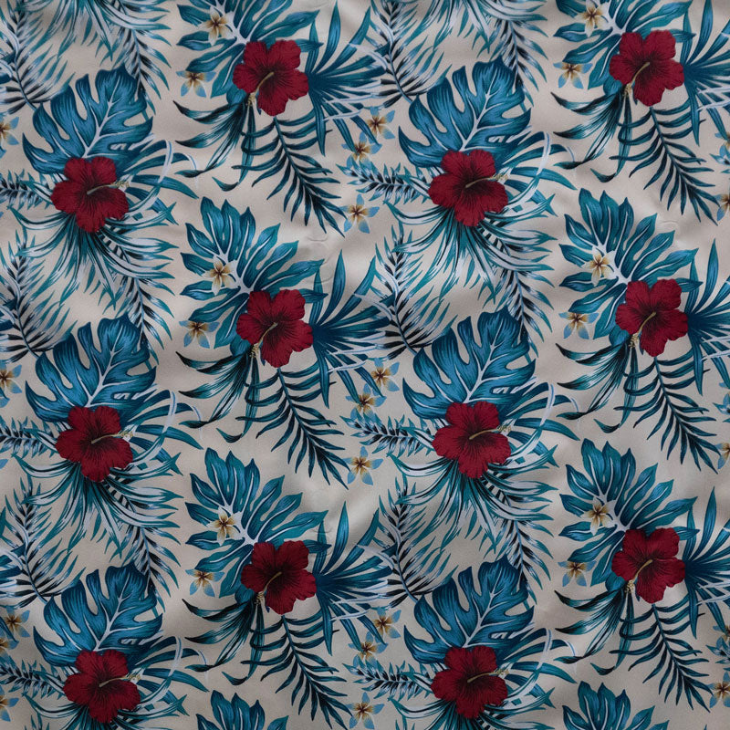 Hibiscus Monstera Palm leaves Polyester Fabric | Islands Fabric