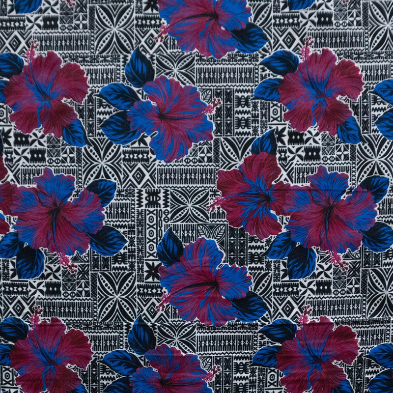 Hibisicus on traditional Tapa Polyester Fabric | Islands Fabric