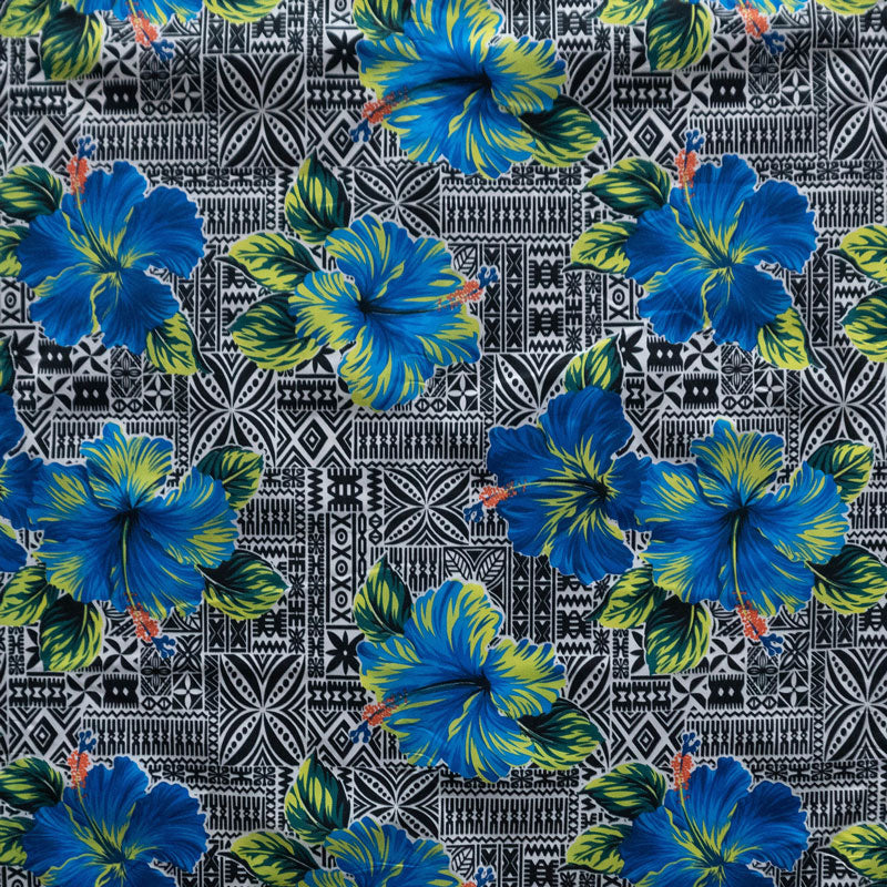 Hibisicus on traditional Tapa Polyester Fabric | Islands Fabric
