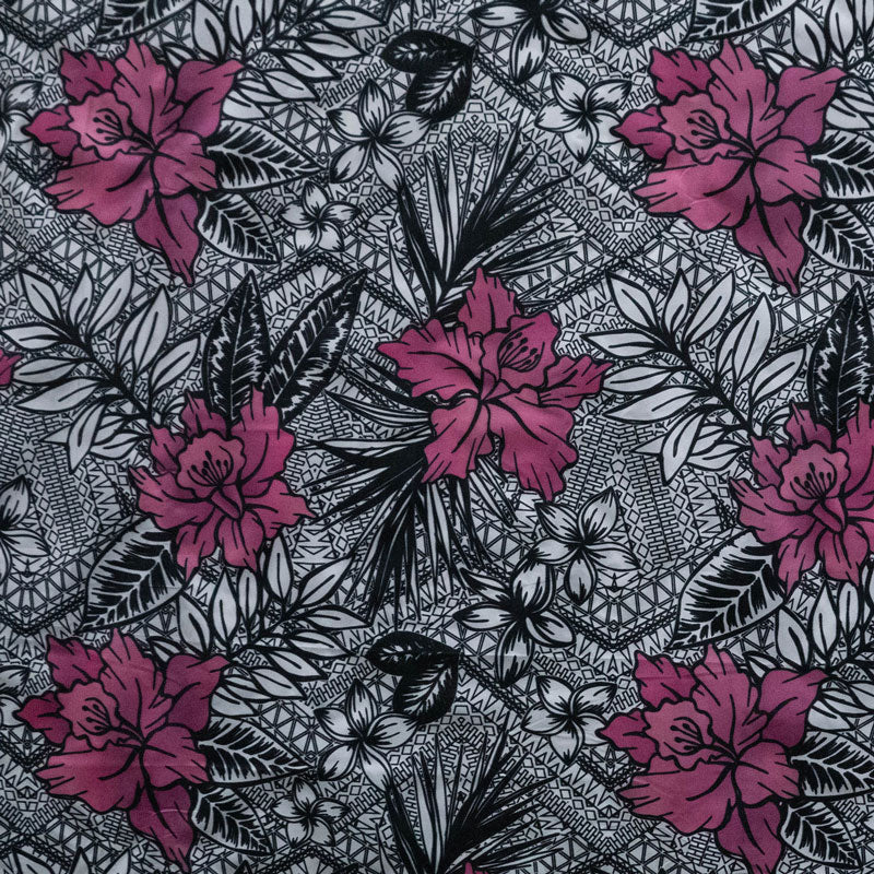 All Over Tropical Flowers & Leaves Polyester Fabric | Islands Fabric