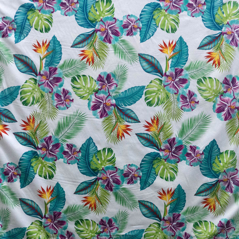 Hibiscus Birds of Paradise Palm Monstera Palm Banana Leaf Fabric | Cotton